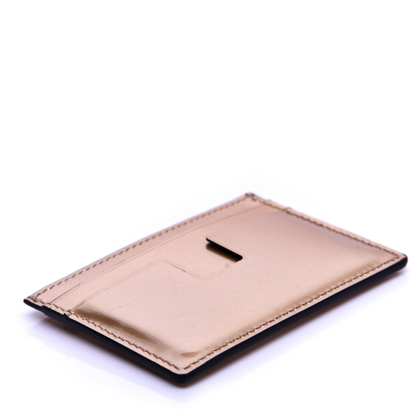 Metallic Calfskin Card Holder Gold