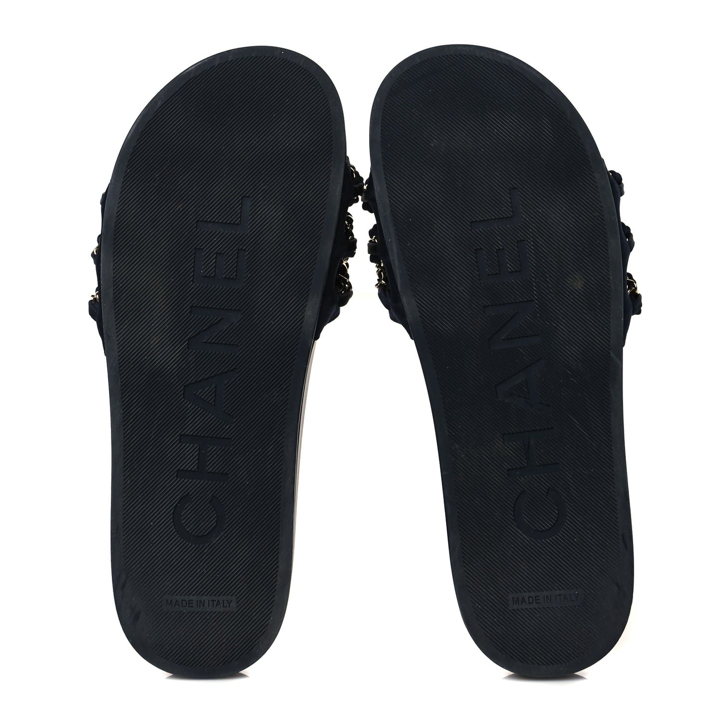 Satin Canvas Chain Slides Sandals Flats 39 Marine