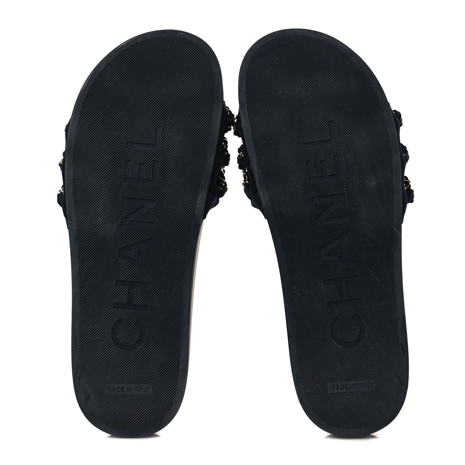 Chanel Satin Canvas Chain Slides Sandals Flats 39 Marine 5 of 8