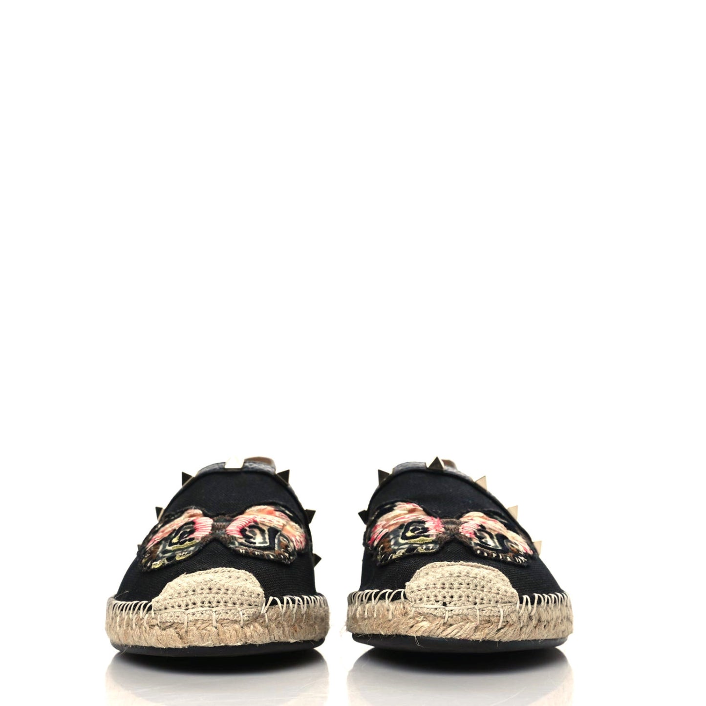 Denim Butterfly Embroidered Rockstud Espadrille Flats 41 Black Multicolor