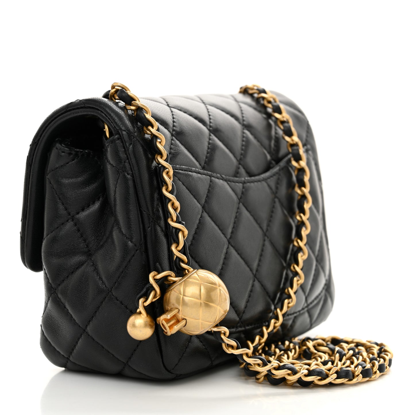Lambskin Quilted Mini Pearl Crush Flap Black