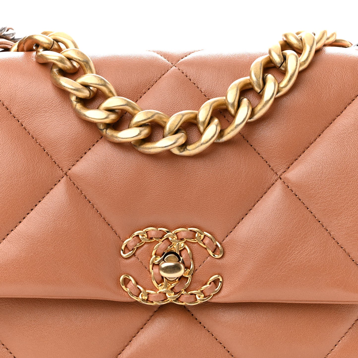 Lambskin Quilted Large Chanel 19 Flap Brown