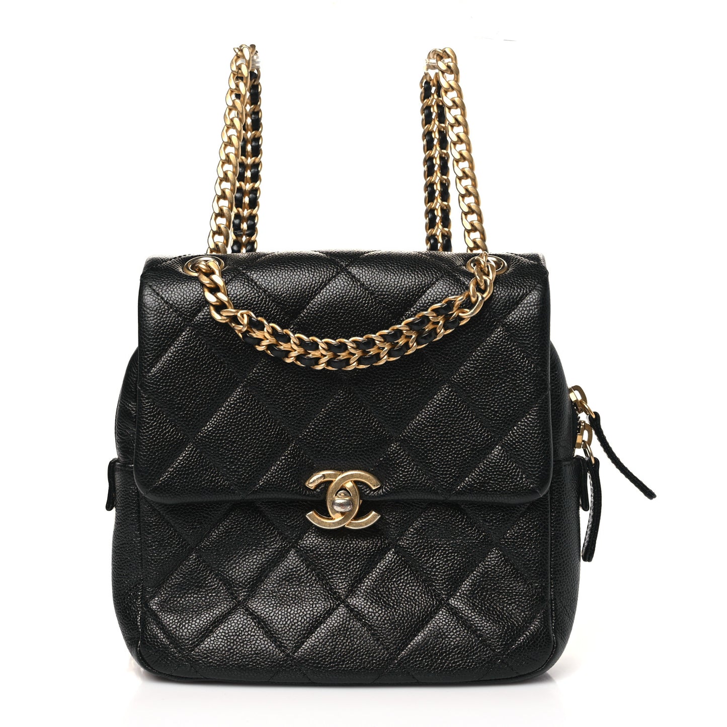 Shiny Caviar Quilted Chain Melody Backpack Black