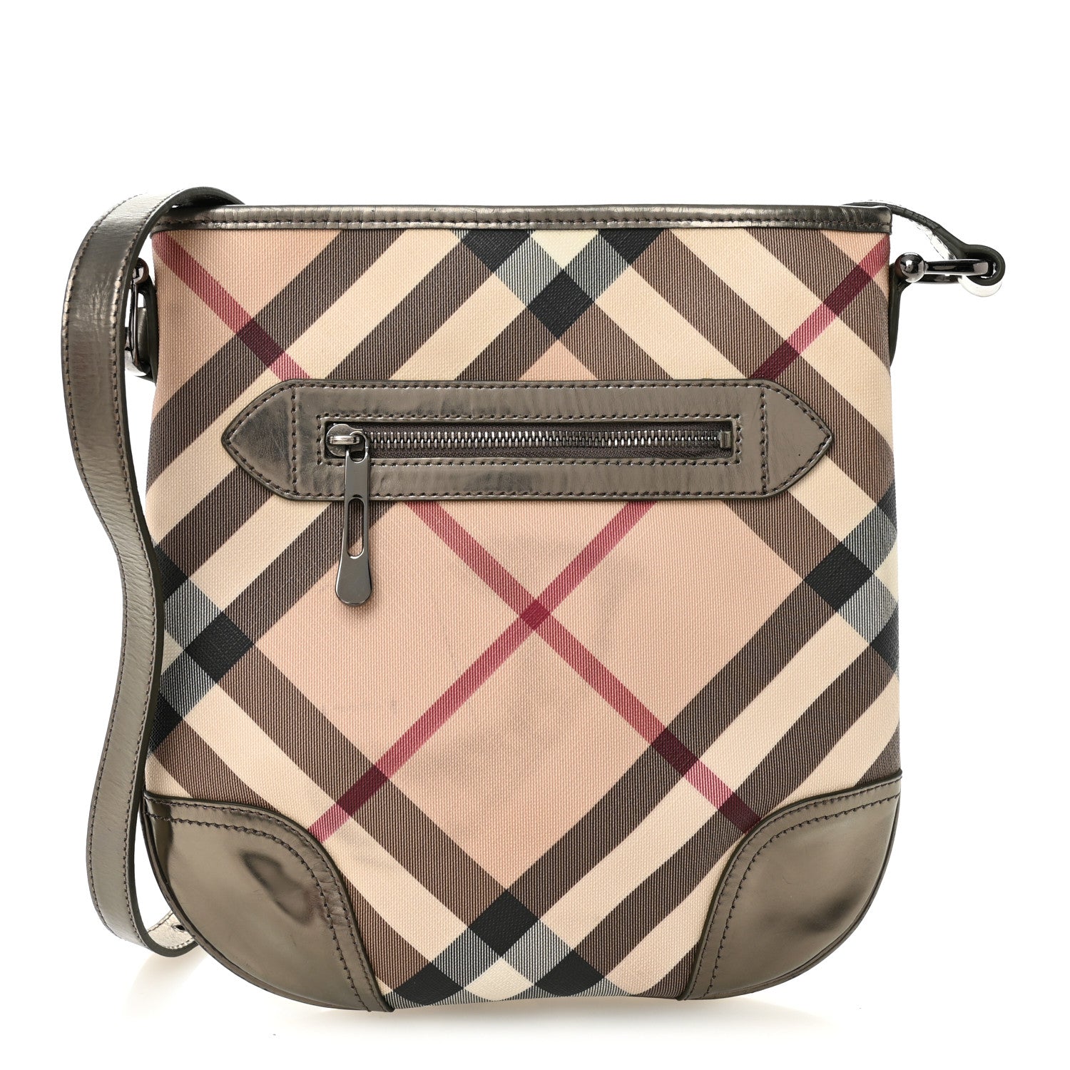Burberry Patent Nova Check Dryden Crossbody Bag Pewter 1785136