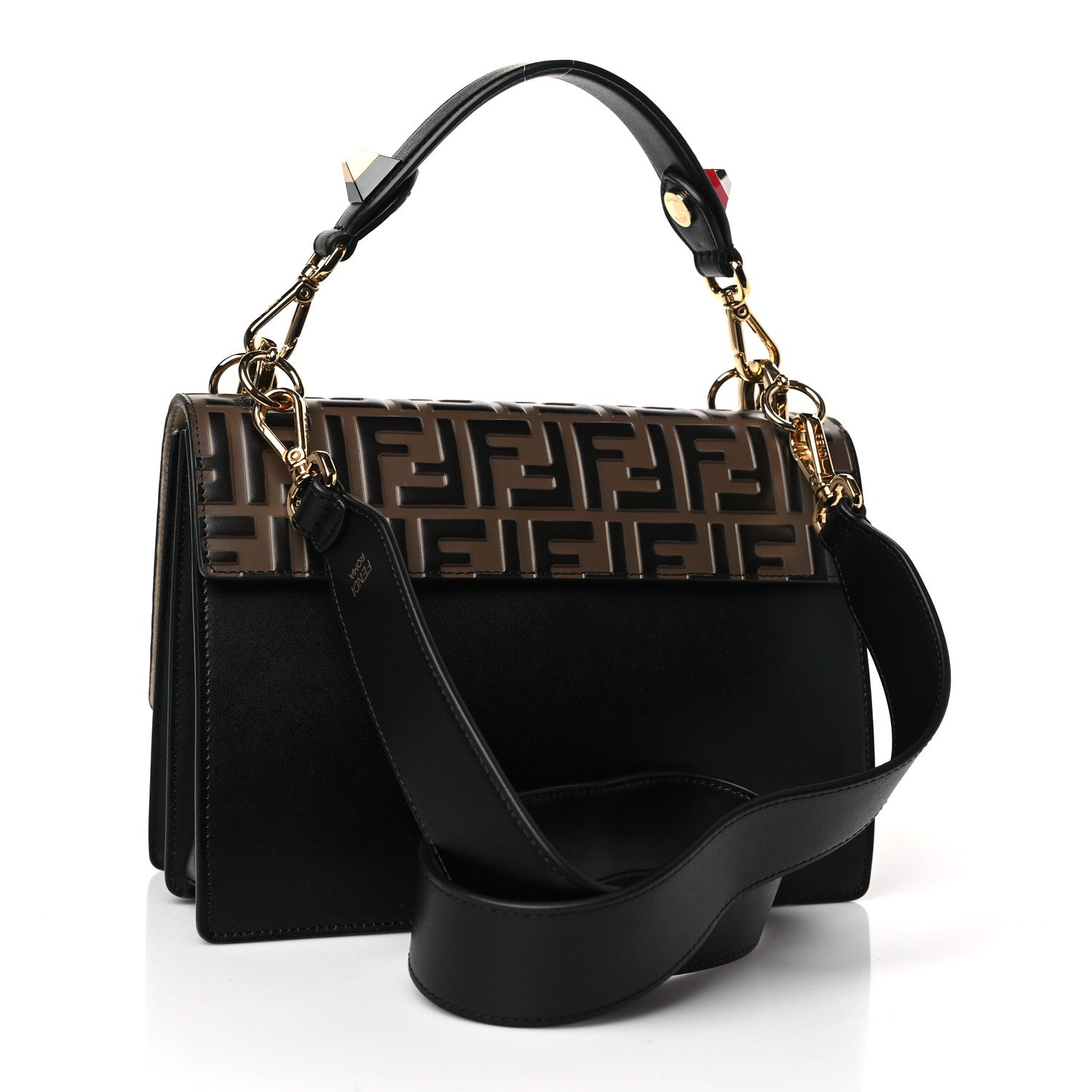 Fendi Vitello Liberty Bi-Color FF 1974 Embossed Kan I Shoulder Bag Black Maya 3 of 9