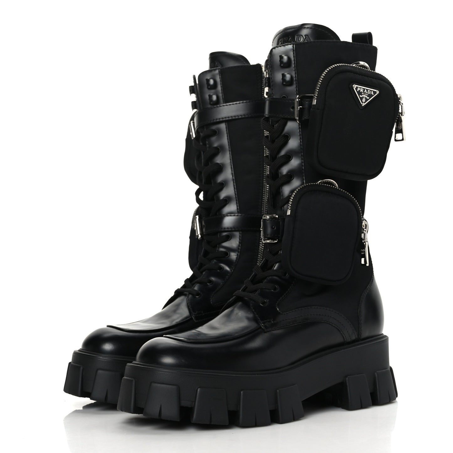 Spazzolato Rois Re-Nylon Metal Triangle Logo Monolith Pouch Pocket 55mm Tall Combat Boots 39.5 Black