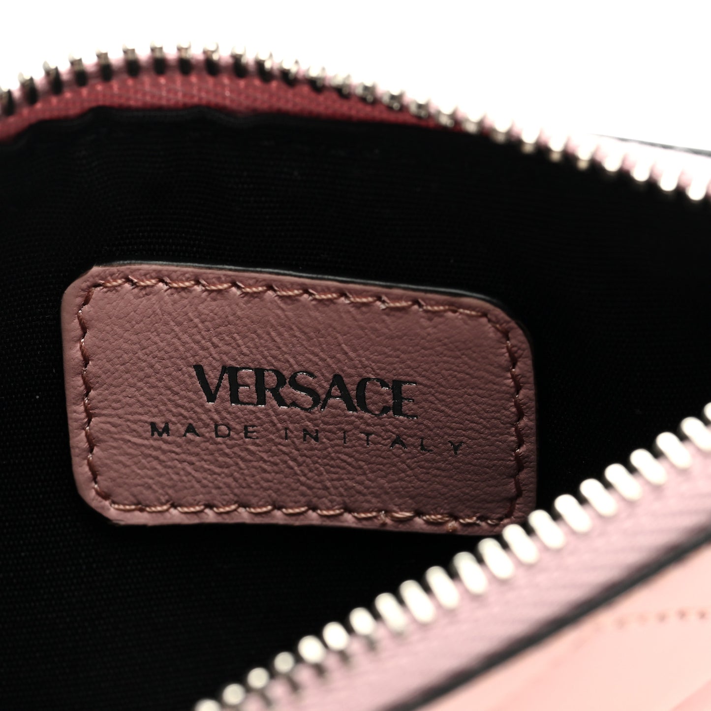 Calfskin Quilted Medusa Zip Card Holder Wallet Pink