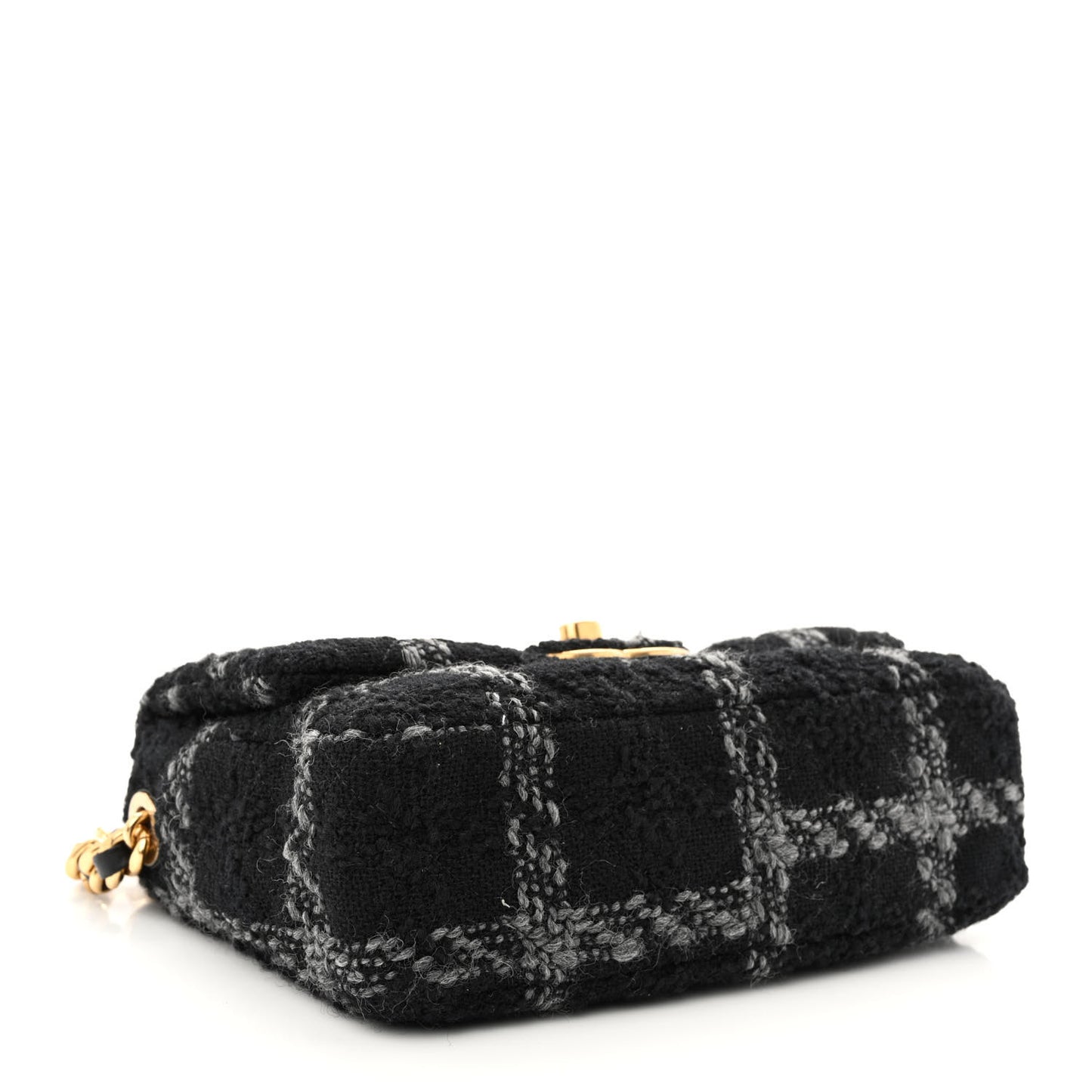 Wool Tweed Quilted Small Elegant Chain Flap Black Grey