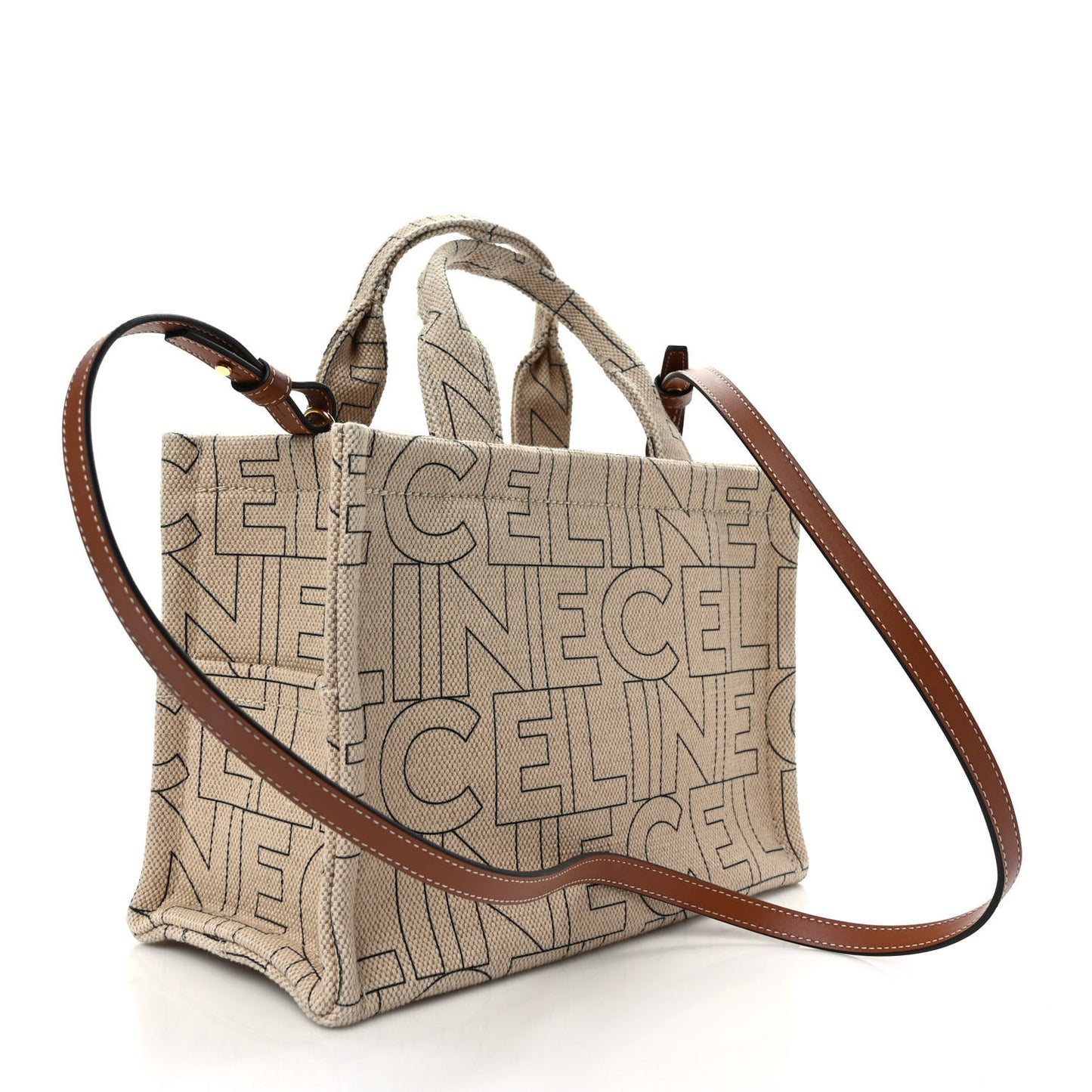 Canvas Calfskin All Over Print Small Cabas Thais Natural Tan