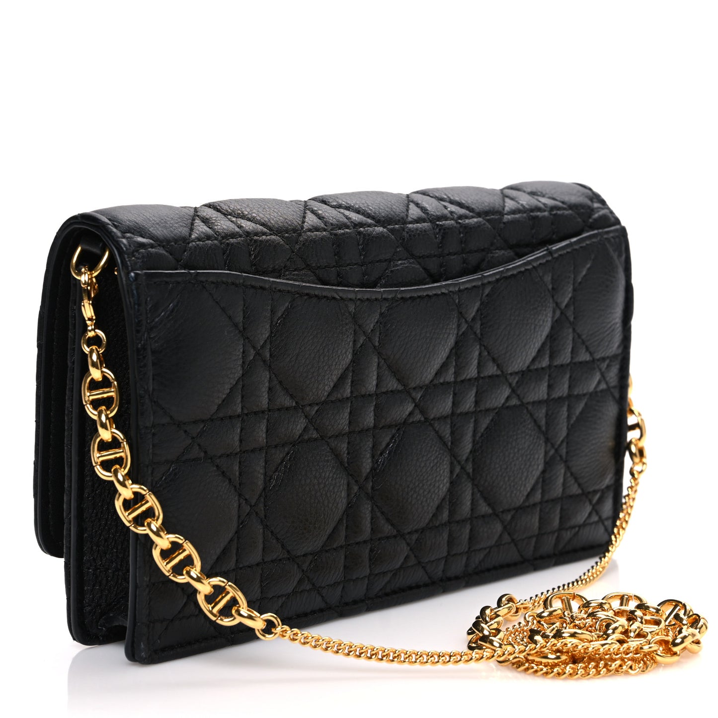 Supple Calfskin Caro Pouch with Chain Black