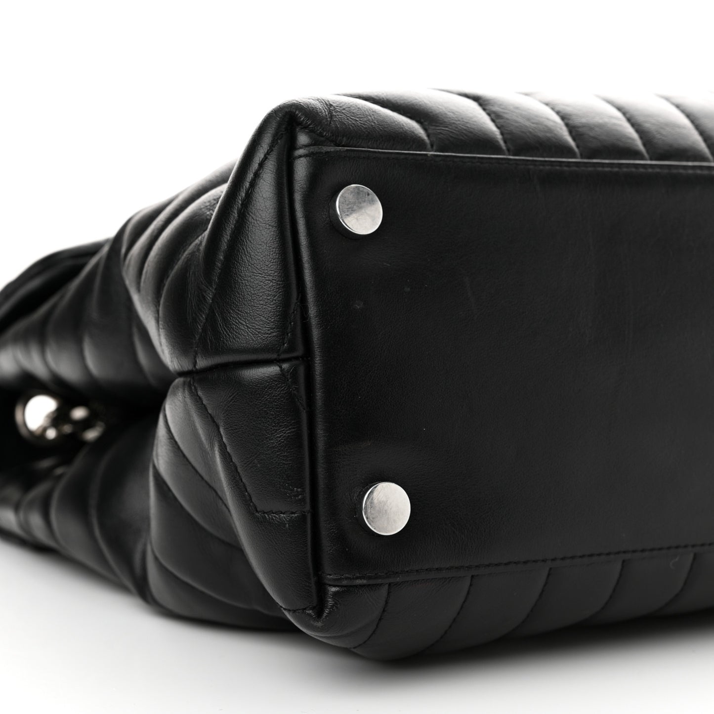 Calfskin Y Quilted Monogram Large Loulou Chain Satchel Black