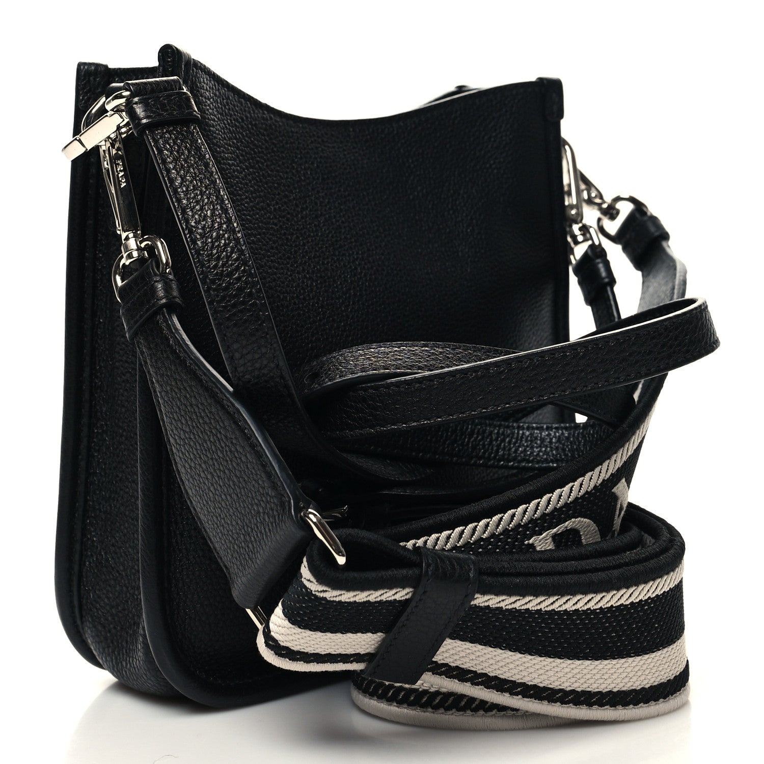 Prada Vitello Daino Soft Mini Hobo Messenger Bag Black 3 of 9