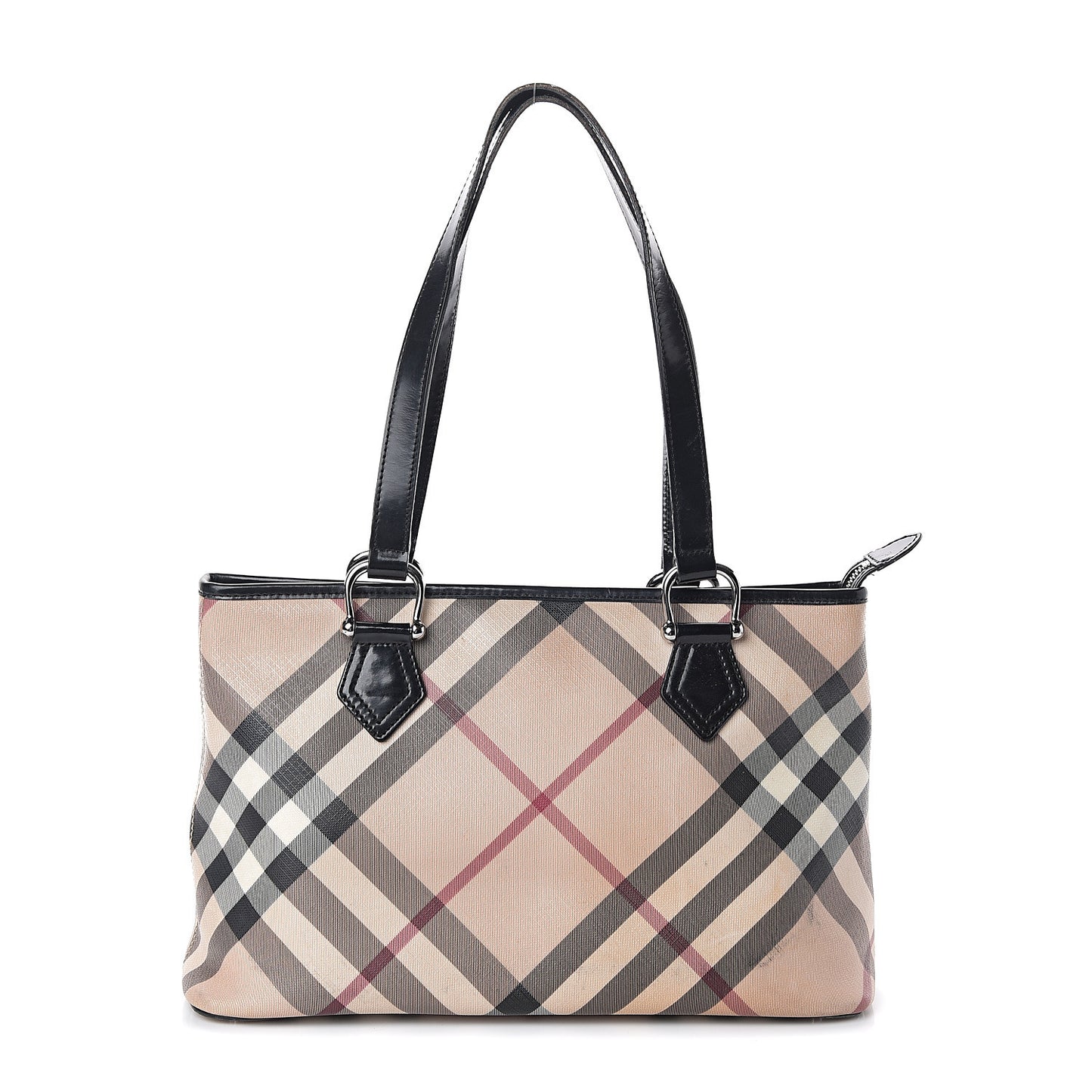 Patent Trim Nova Check Shopper Tote Black