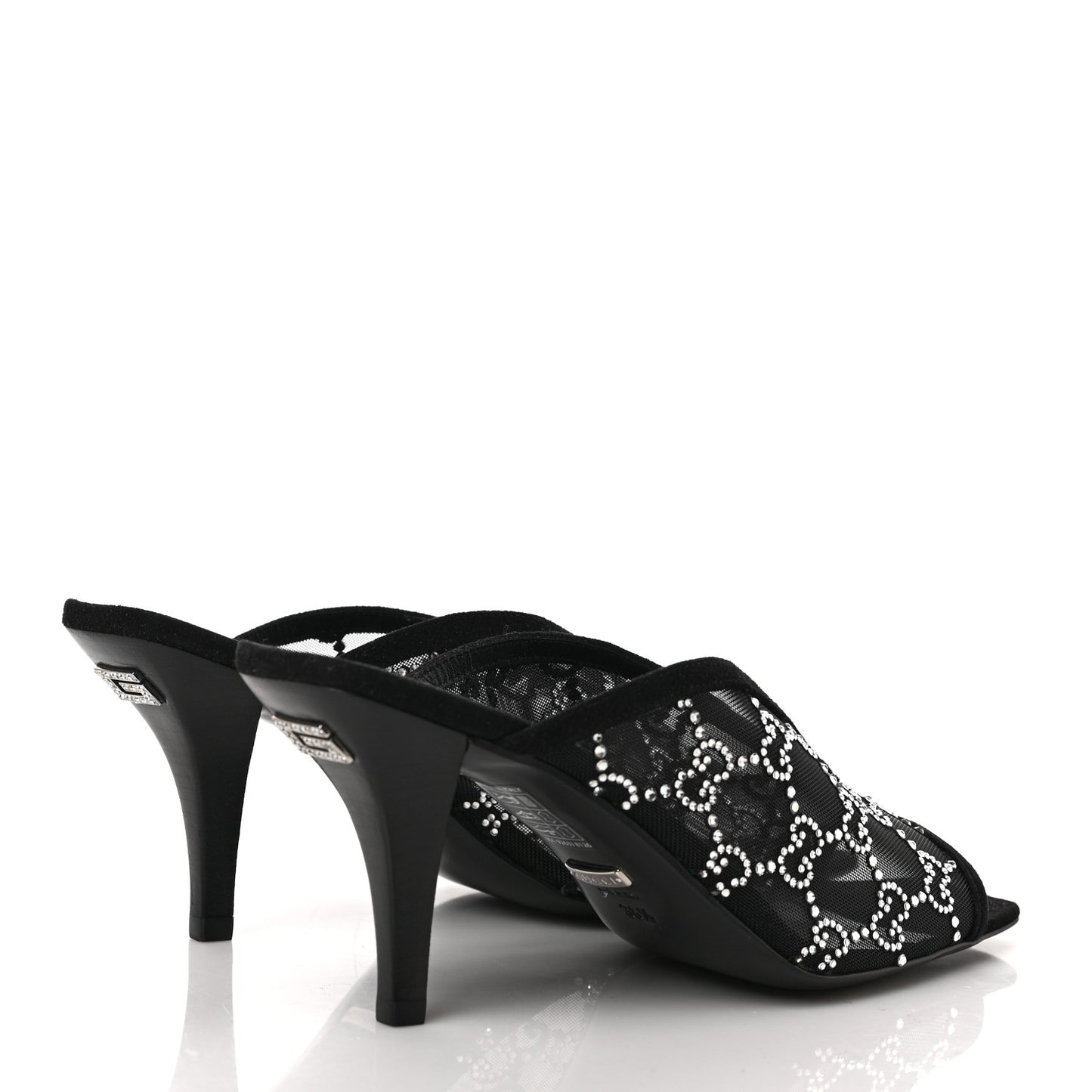 Tela Retino Kid Scamosciato Crystal GG Monogram Square G 95mm Slide Sandals 36.5 Black