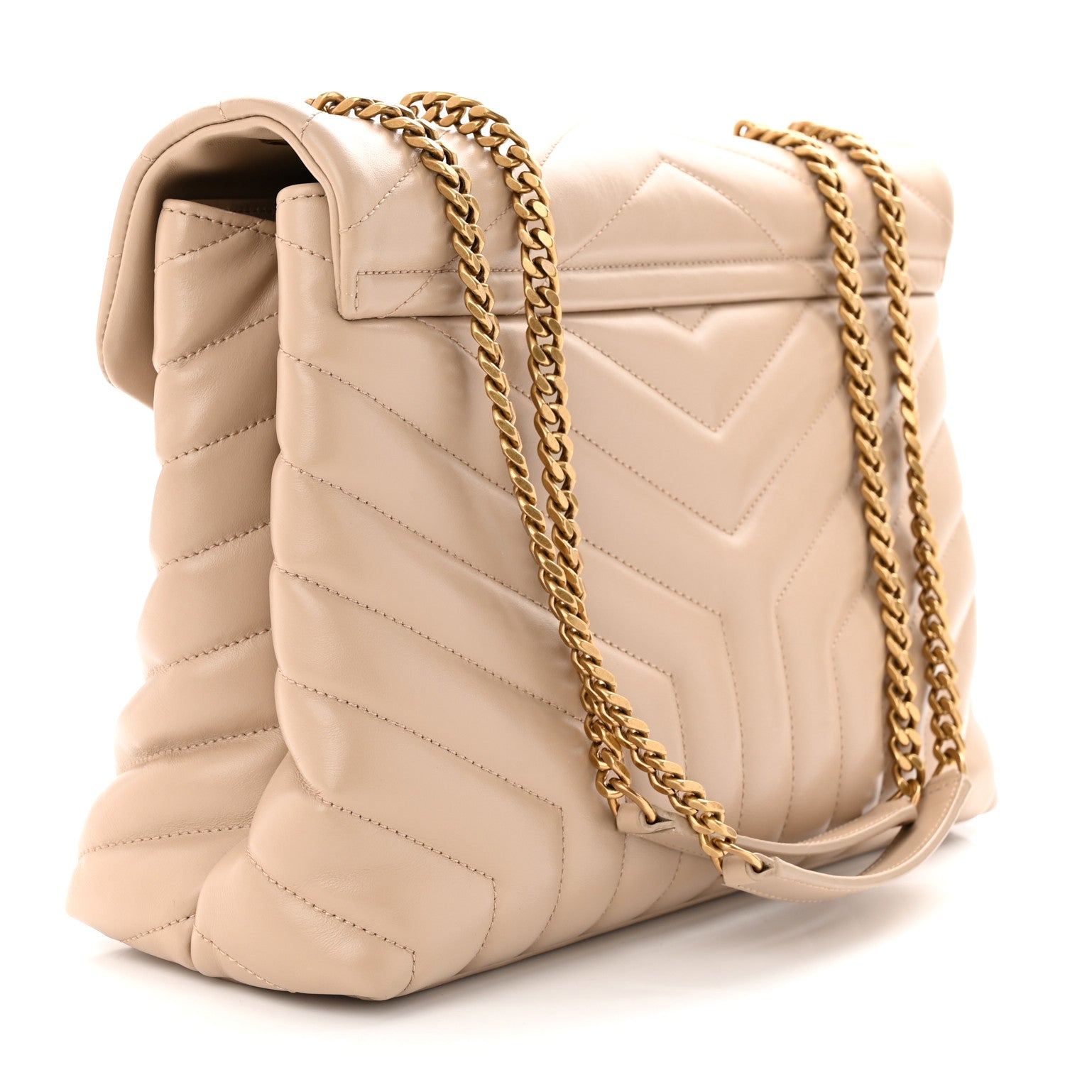 Saint Laurent Calfskin Y Quilted Monogram Medium Loulou Chain Satchel Dark Beige 3 of 12