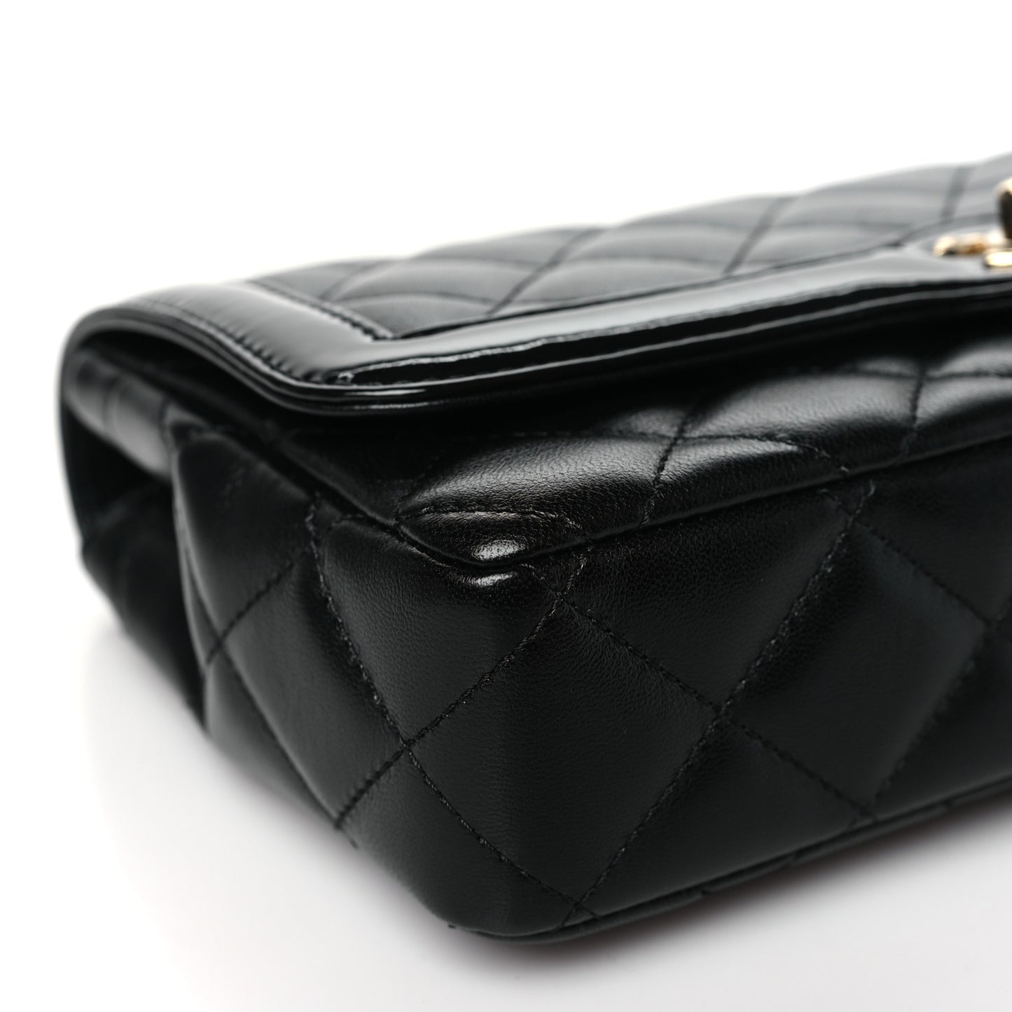 Lambskin Patent Calfskin Quilted Small Flap Bag Black