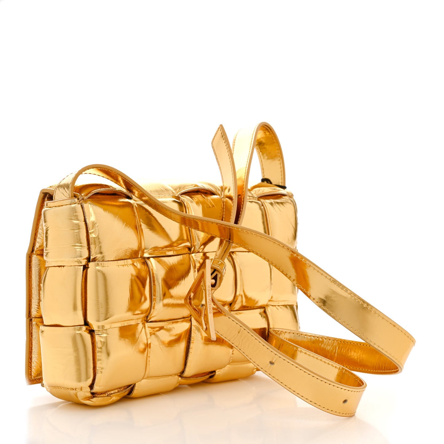 Mirror Lambskin Maxi Intreccio Padded Cassette Crossbody Bag Gold