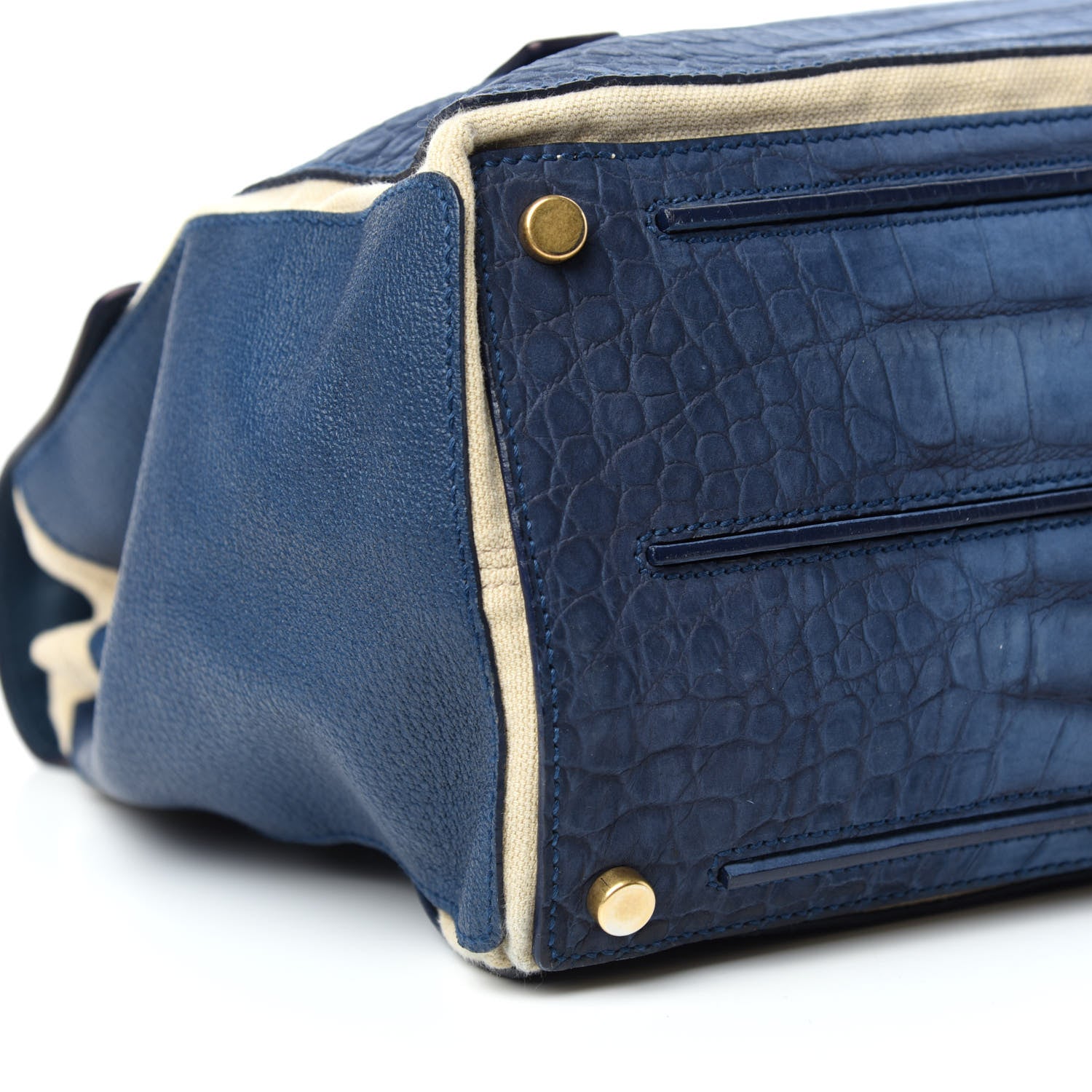 Saint Laurent Calfskin Nubuck Crocodile Embossed Large Muse Two Blue 6 of 10