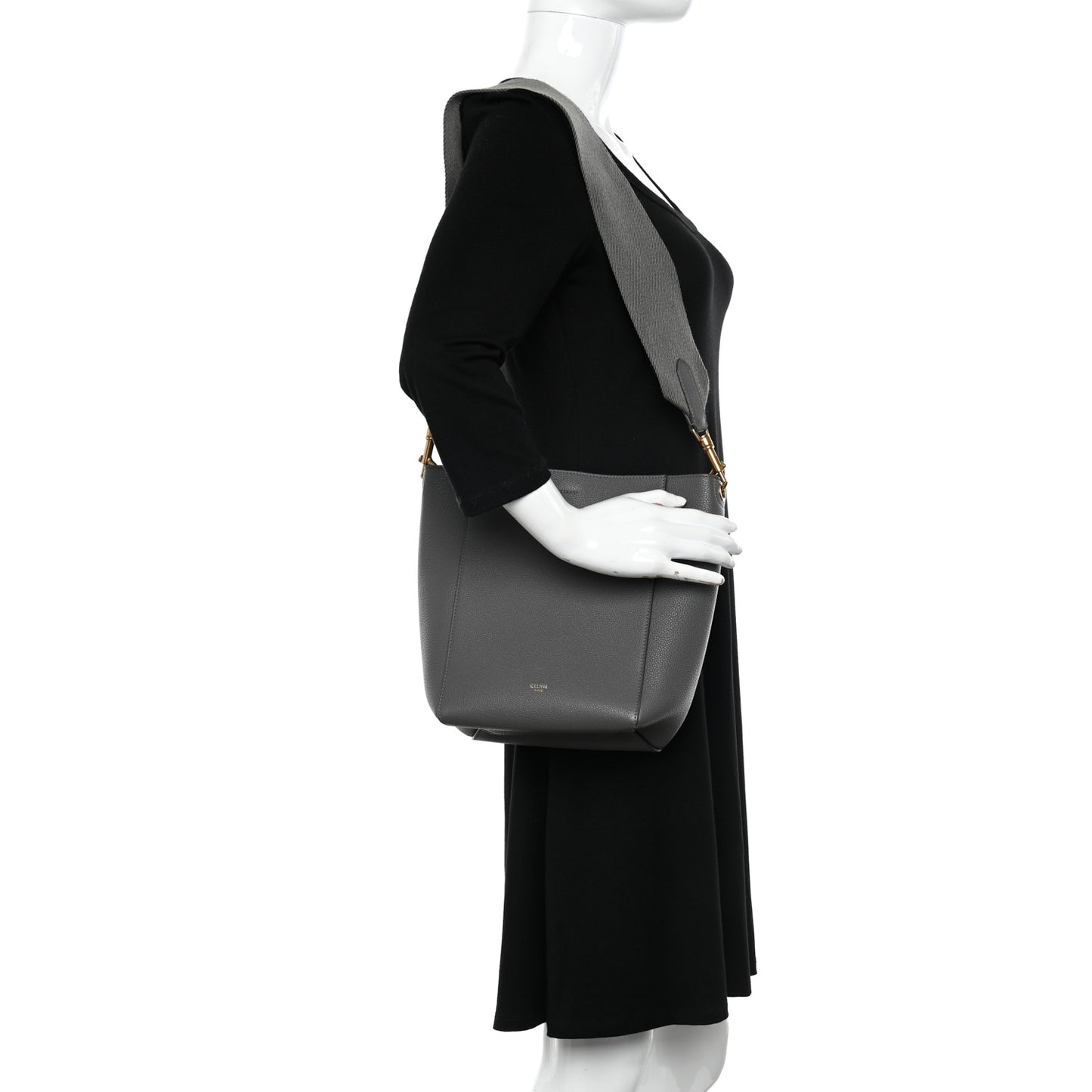 Soft Grained Calfskin Small Sangle Bucket Bag Kohl