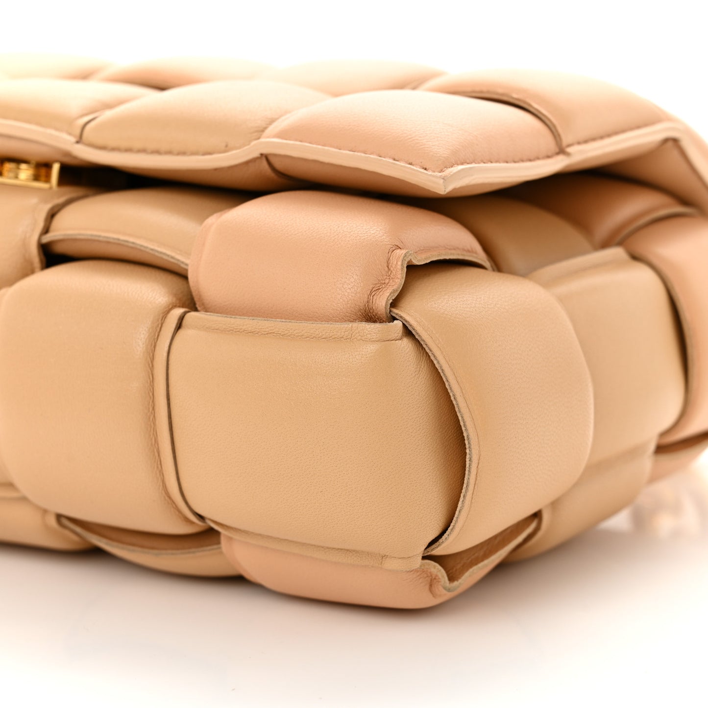 Lambskin Maxi Intreccio Padded Chain Cassette Crossbody Bag Almond