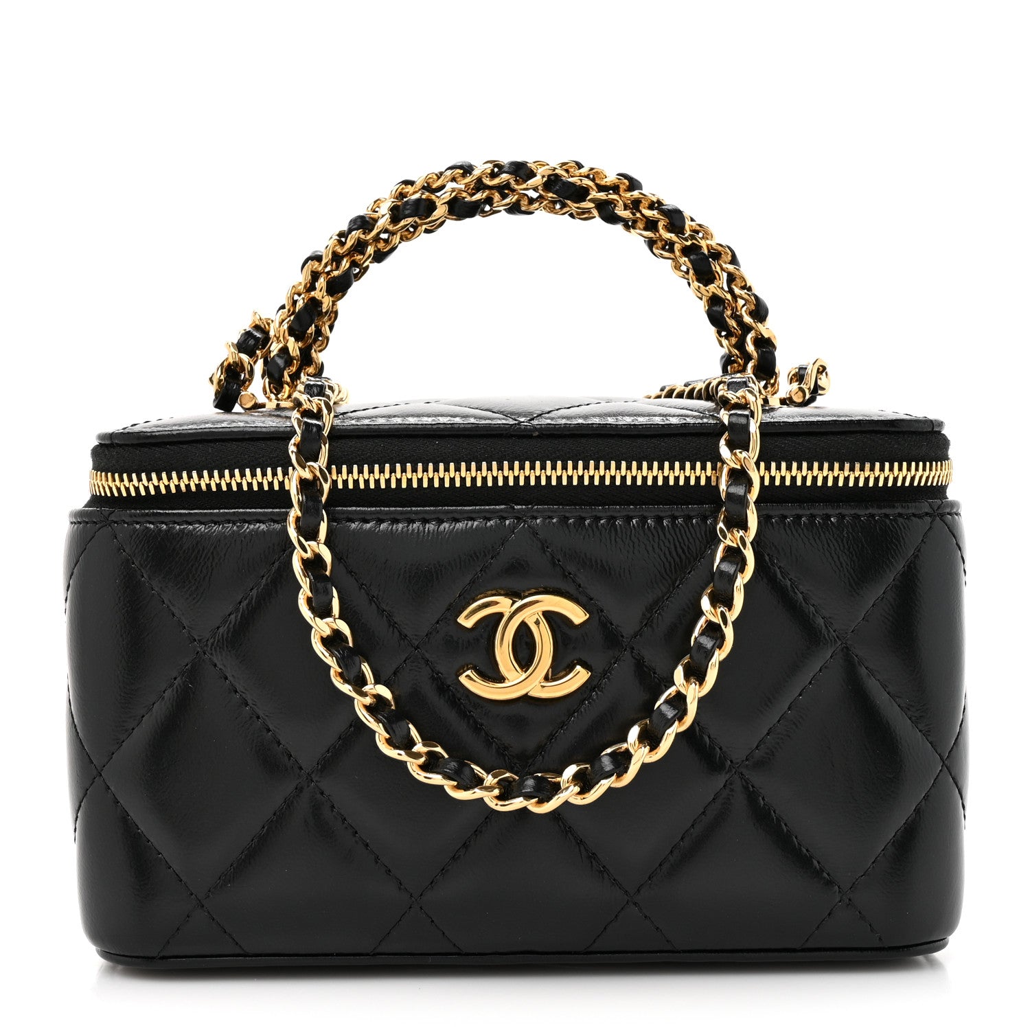 Chanel Shiny Calfskin Quilted Pick Me Up Vanity Case Black 1838263