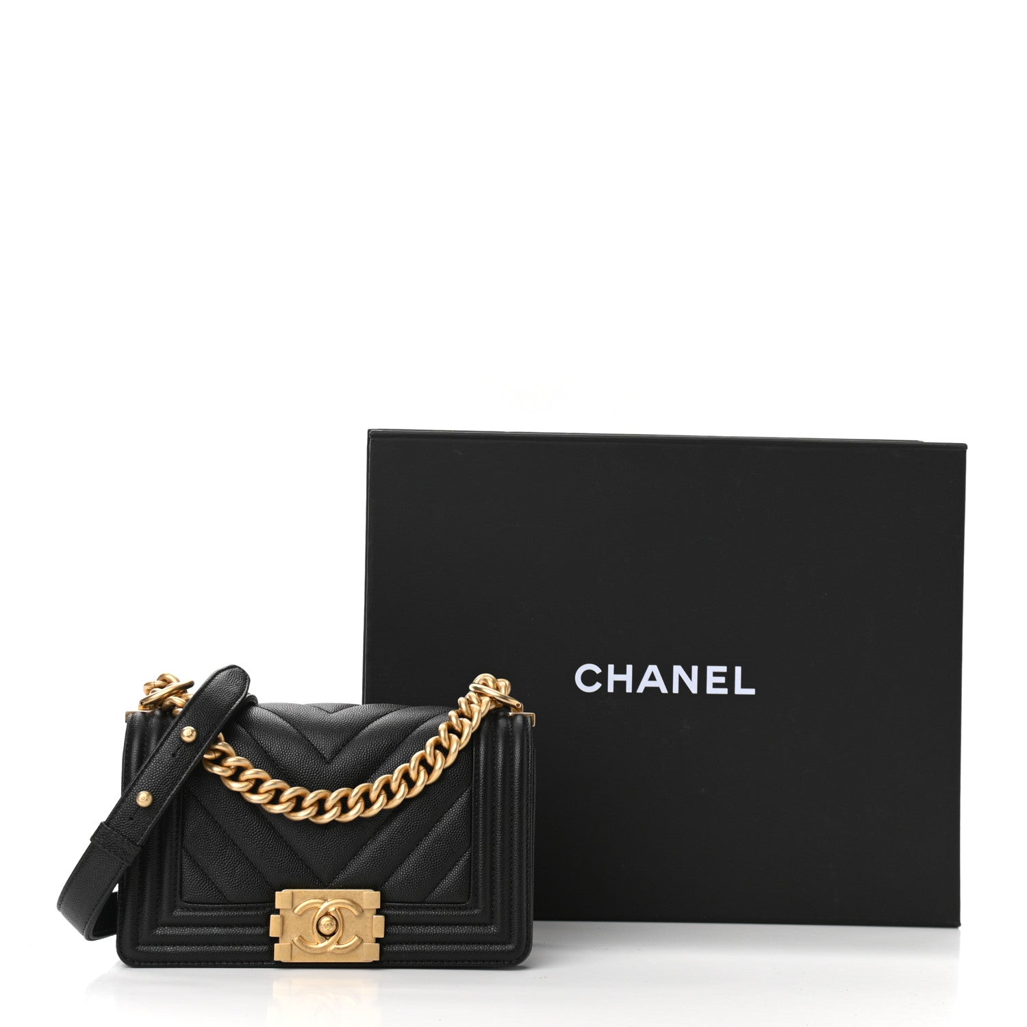 Chanel Caviar Chevron Quilted Small Boy Flap Black 11 of 11