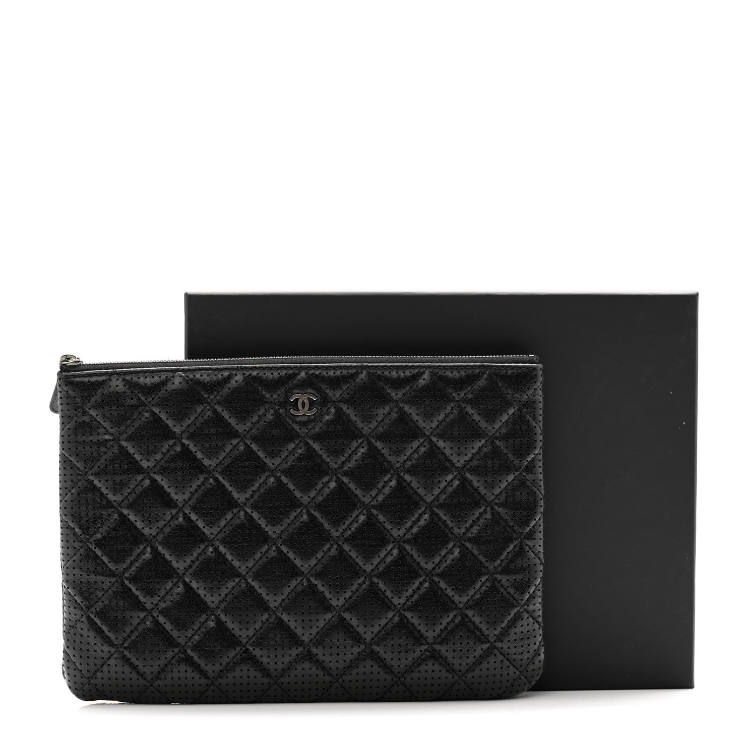 Chanel Perforated Lambskin Quilted Medium Cosmetic Case Black 11 of 11
