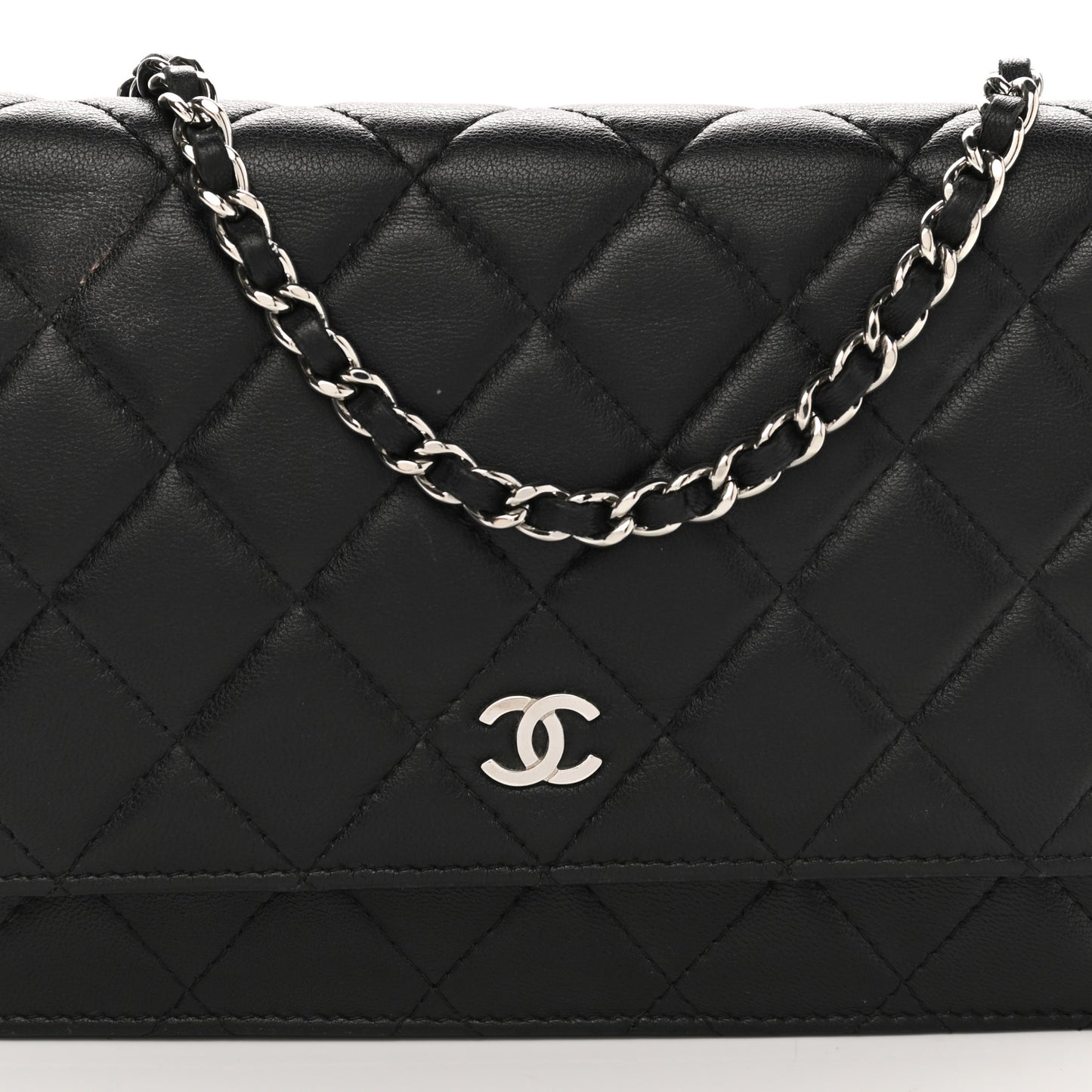 Lambskin Quilted Wallet On Chain WOC Black