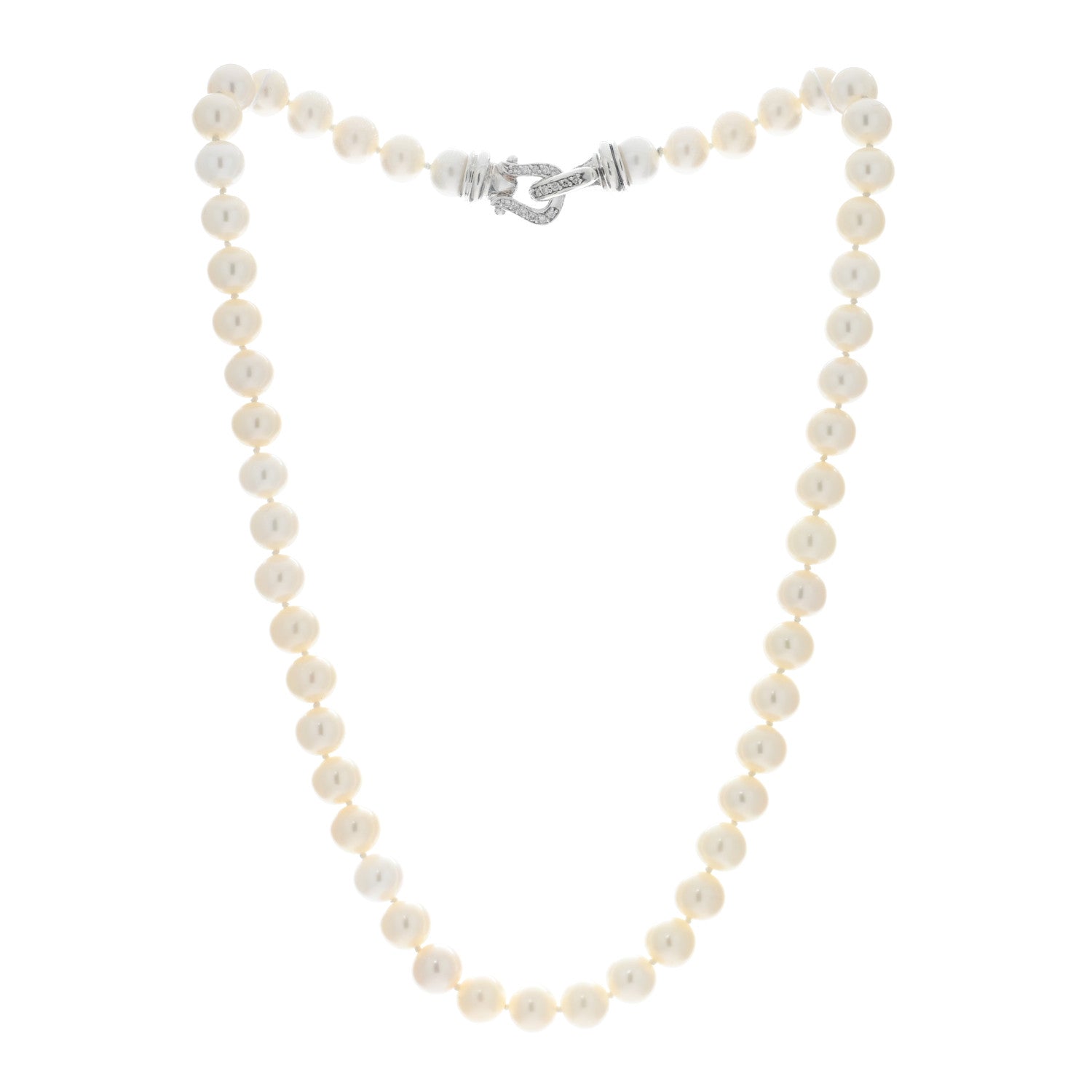 David Yurman Sterling Silver Diamond Pearl 8.5mm Buckle Necklace 2 of 5
