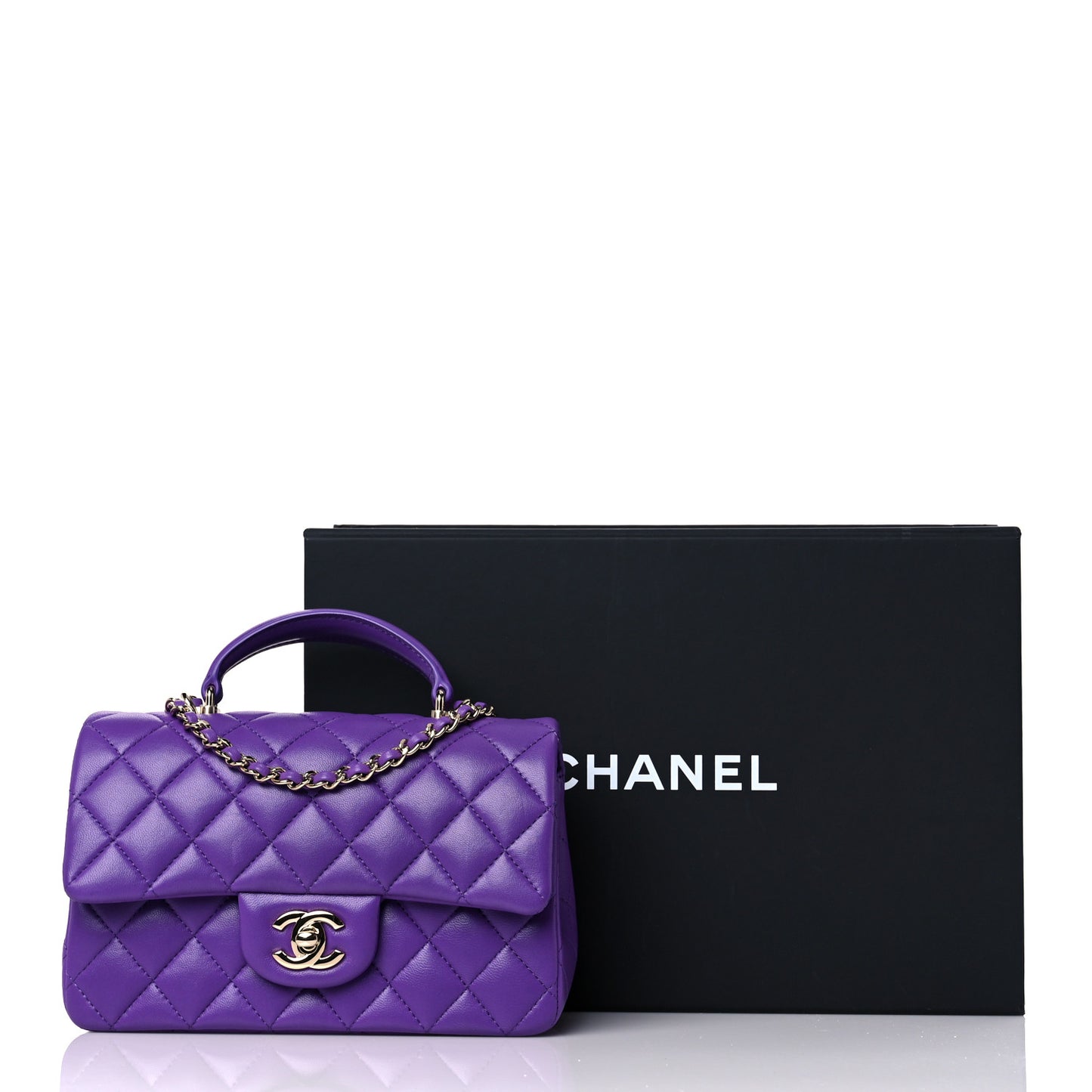 Lambskin Quilted Mini Top Handle Rectangular Flap Dark Purple
