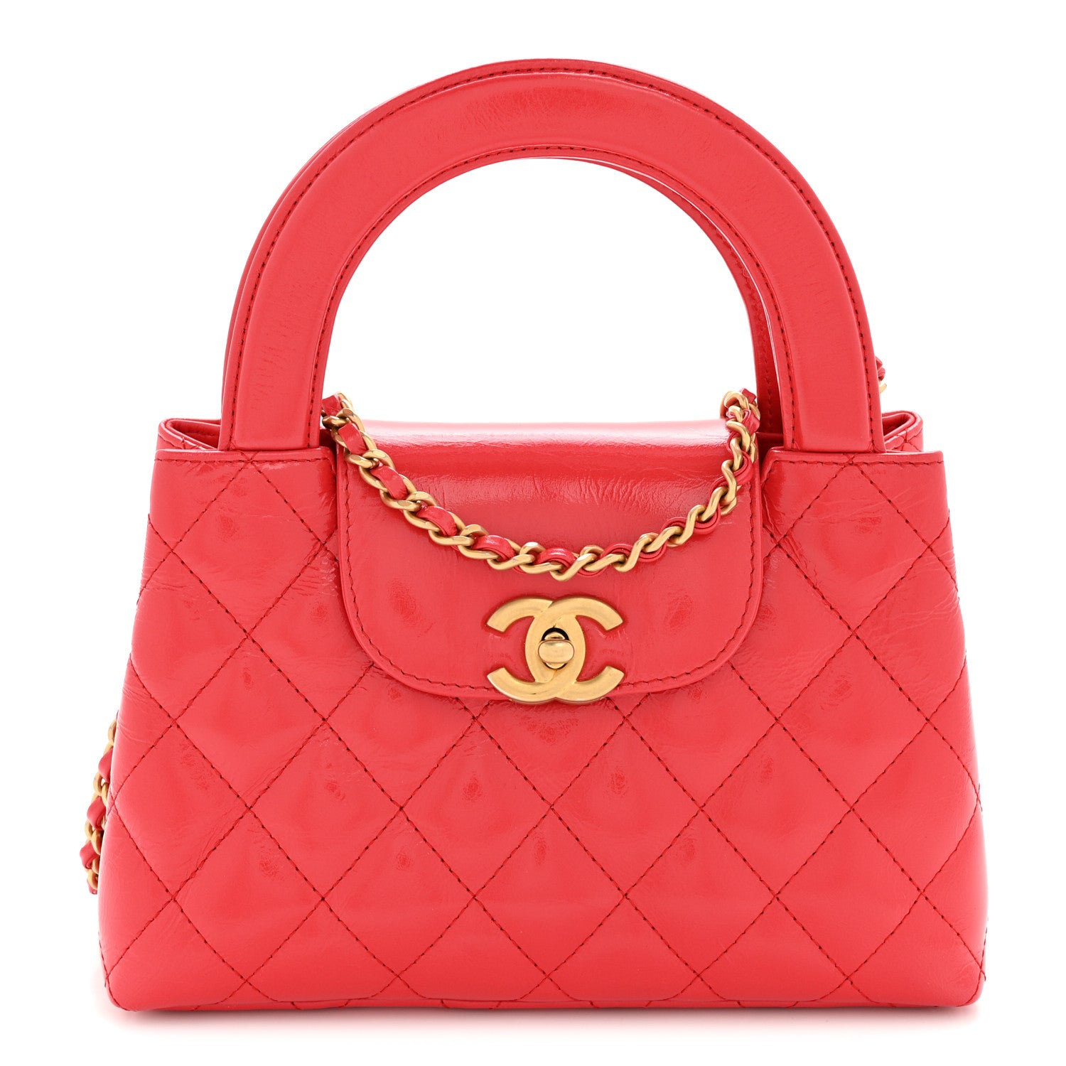CHANEL レッド キルティング ハンドバッグ Chanel Shiny Aged Calfskin Quilted Nano Kelly Shopper Red 1843782