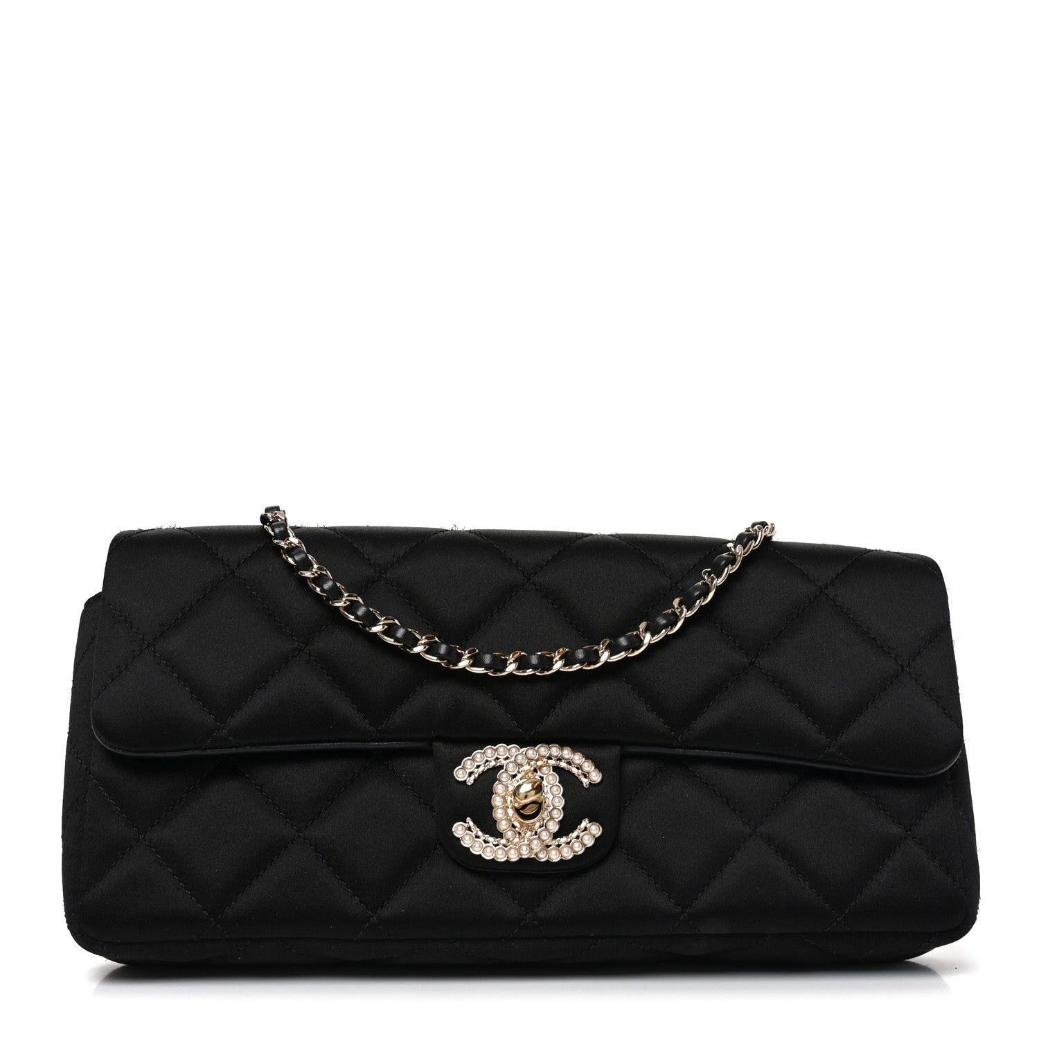 Chanel Satin Quilted Pearl CC Flap Clutch Black 1906067 – FASHIONPHILE