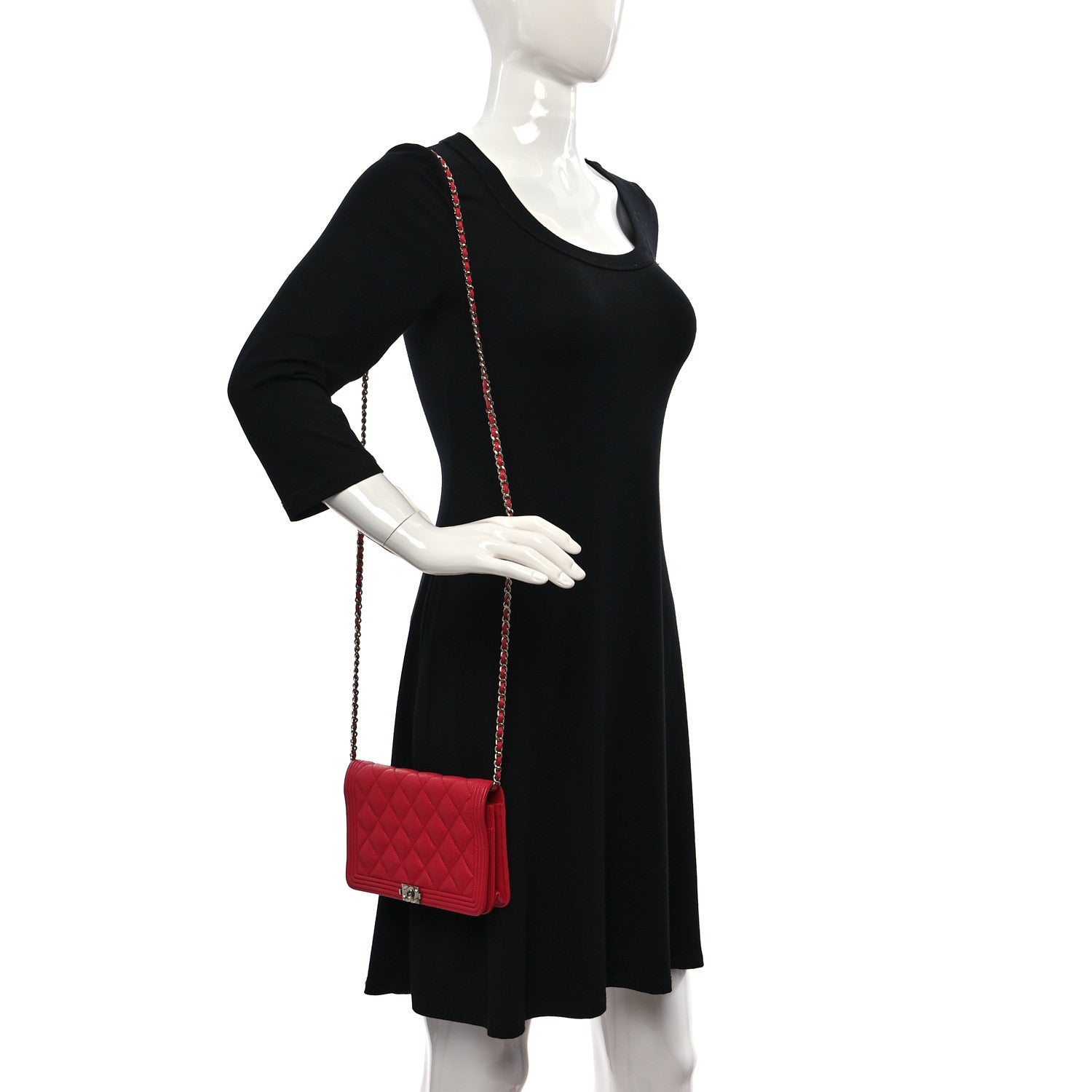 Chanel Caviar Quilted Boy Wallet On Chain WOC Fuchsia 2 of 14