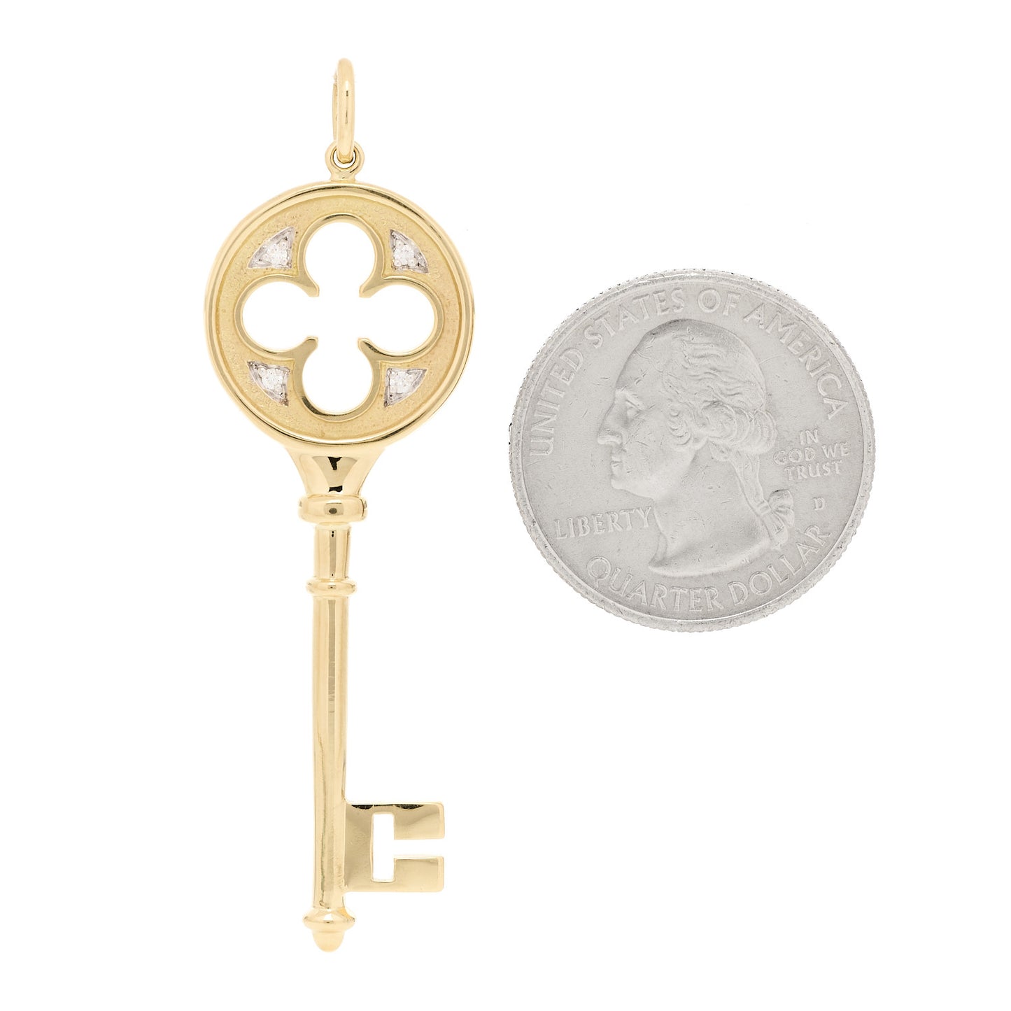 18K Yellow Gold Diamond Quatrefoil Key Pendant