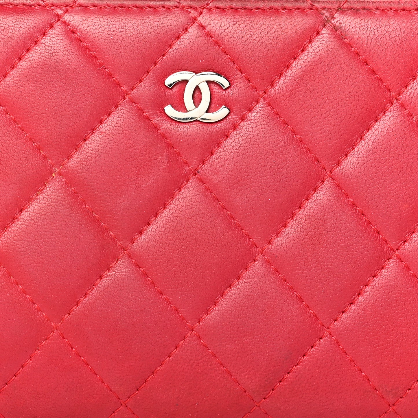 Lambskin Quilted Large Gusset Zip Around Wallet Red