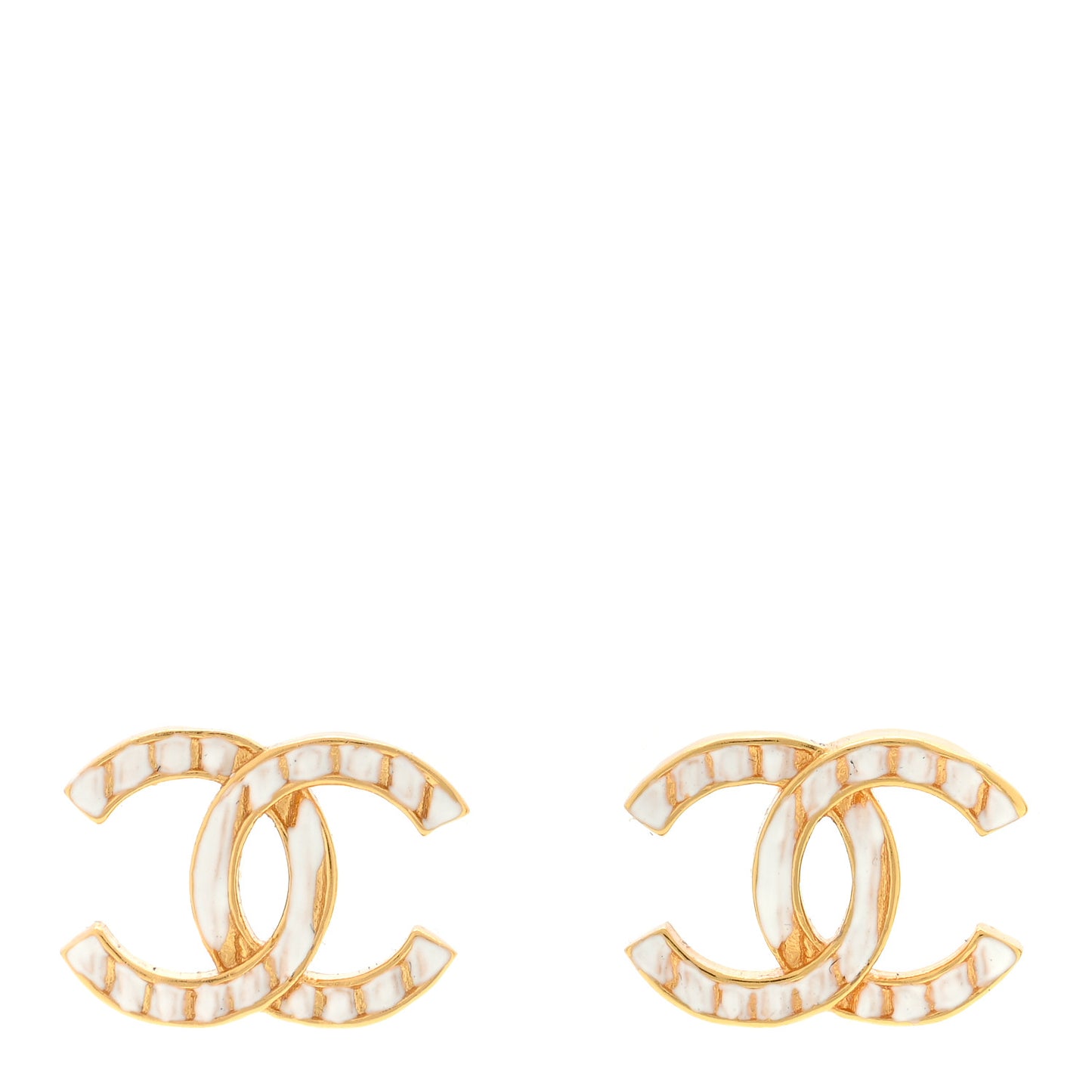 Metal CC Earrings Gold White