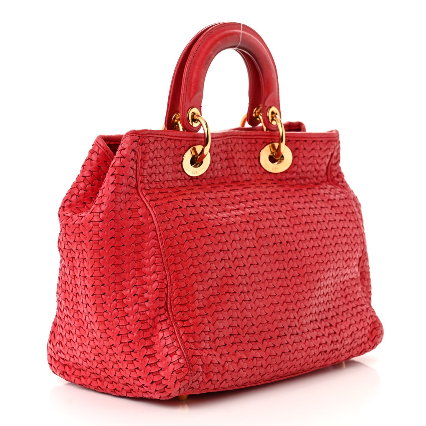 Lambskin Woven Medium Lady Dior Shopping Tote Red