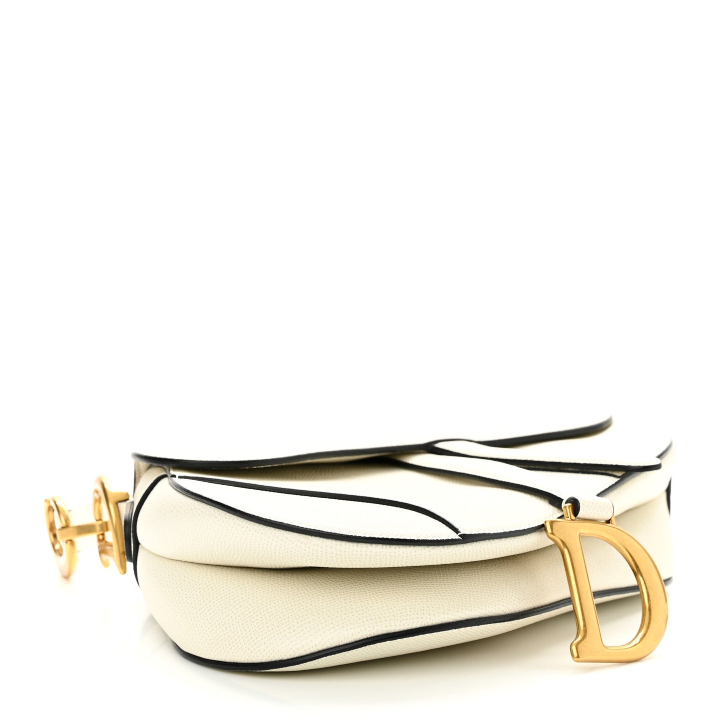 CHRISTIAN DIOR Grained Calfskin Saddle Bag White
