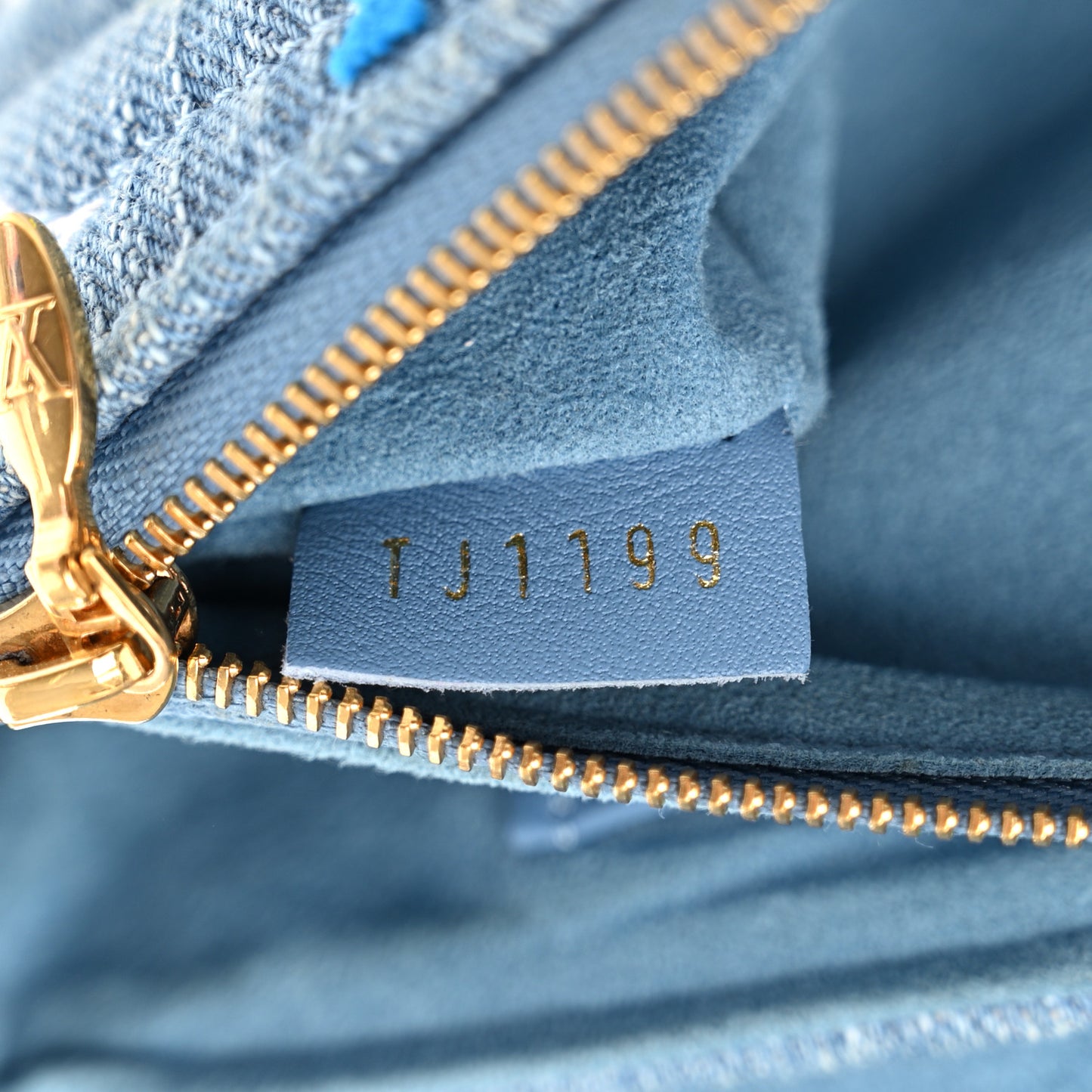 Embroidered Monogram Denim New Wave Chain Pochette Blue