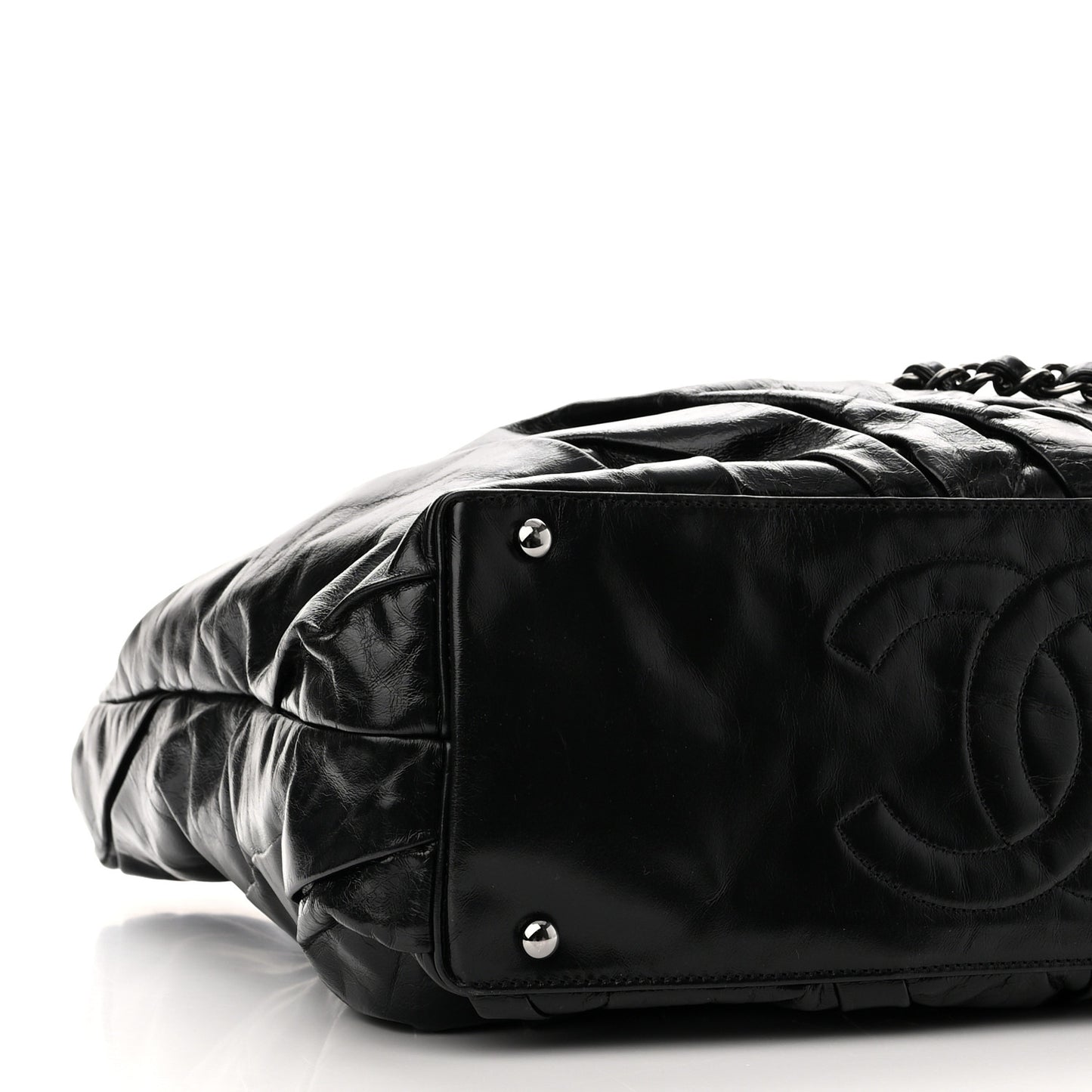 Glazed Calfskin Large Twisted Tote Black