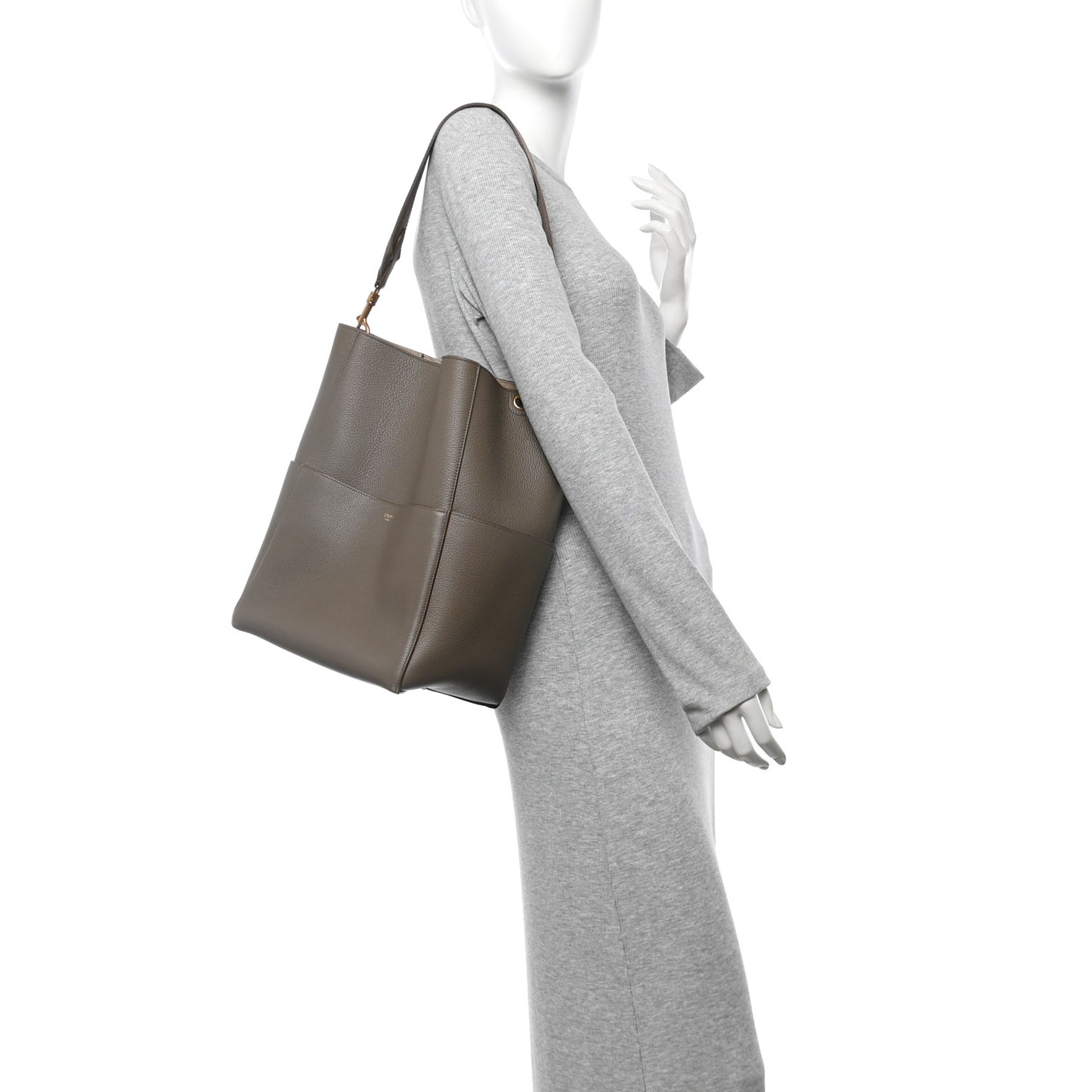 Soft Grained Calfskin Sangle Bucket Bag Taupe