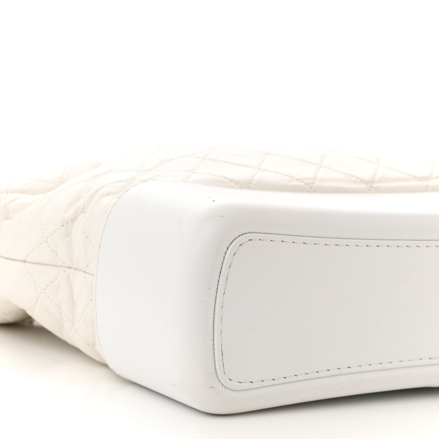Aged Calfskin Quilted Large Gabrielle Hobo White