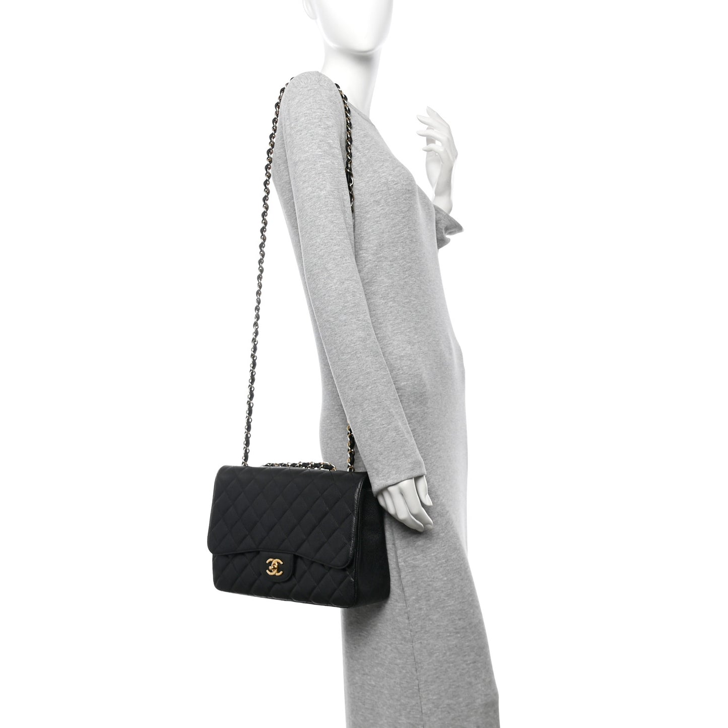 Caviar Quilted Jumbo Double Flap Black