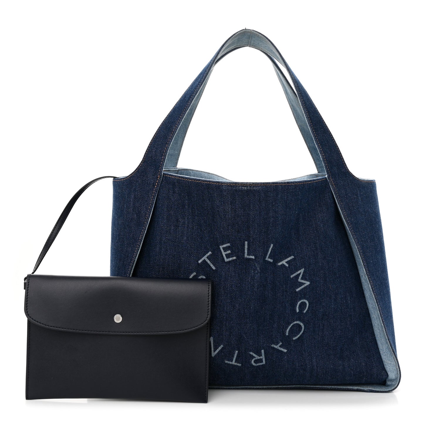 Denim East West Perforated Tote Blue