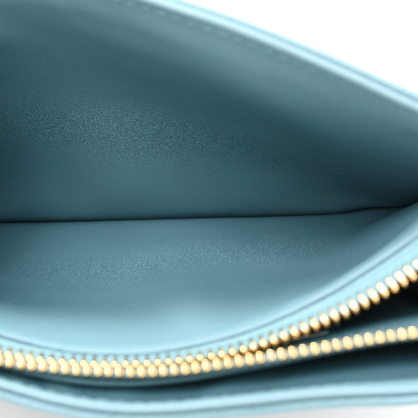 Calfskin Cannage Caro Zipped Pouch With Chain Cloud Blue
