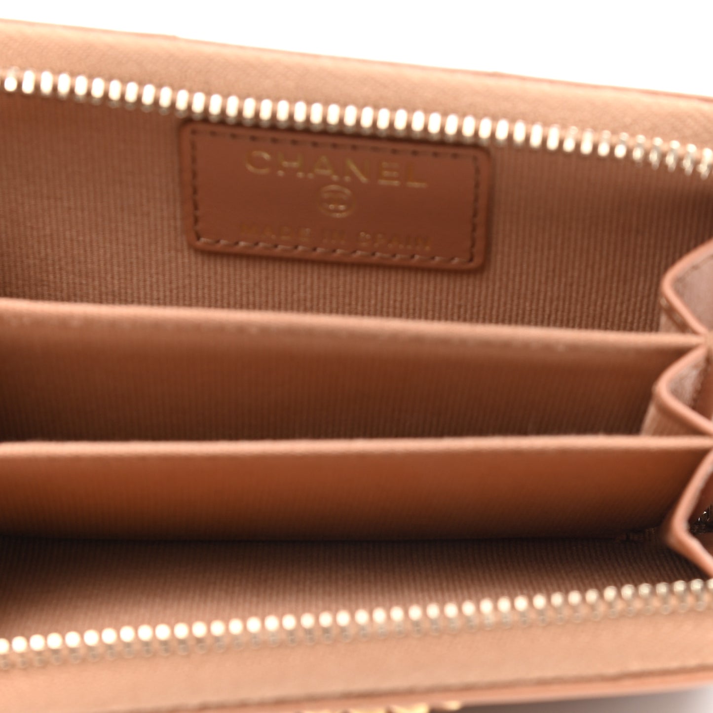Lambskin Quilted Chanel 19 Zip Around Coin Purse Wallet Brown