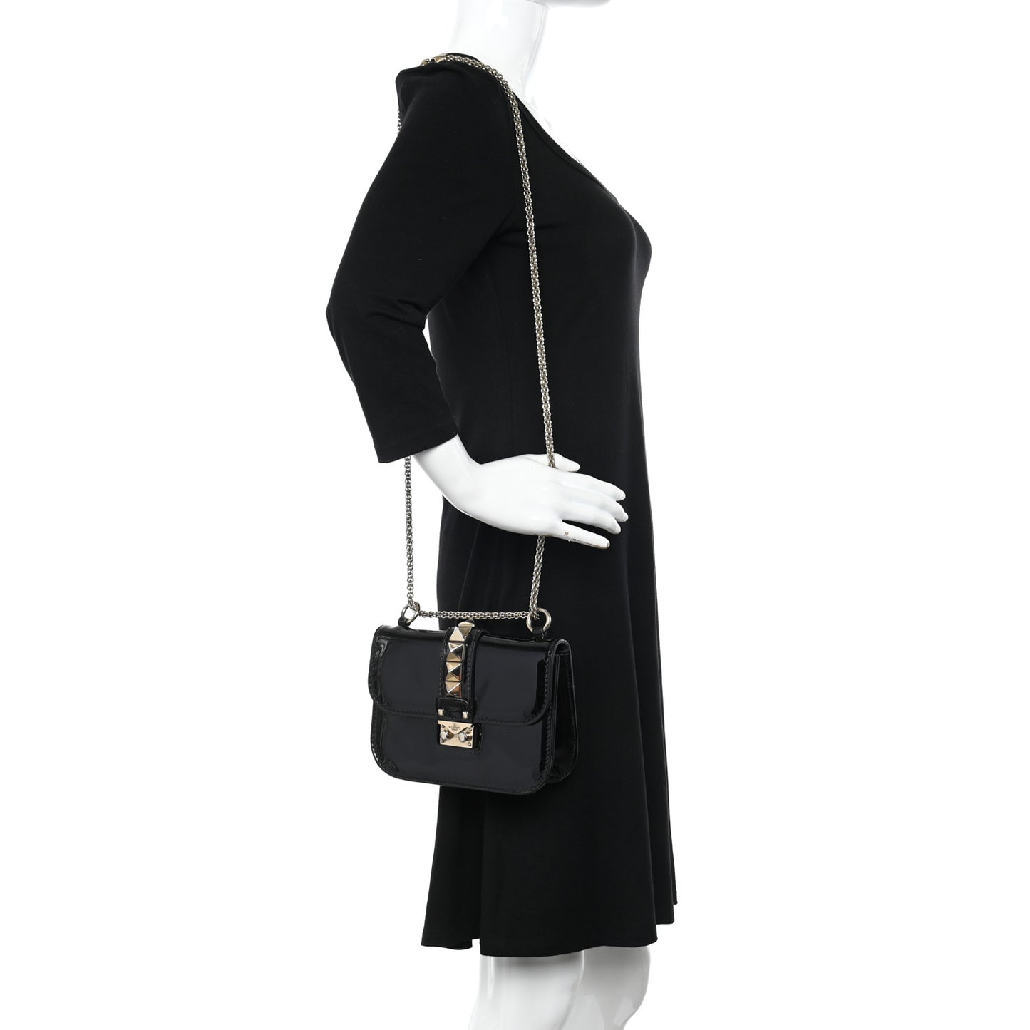 Patent Small Glam Lock Rockstud Flap Black