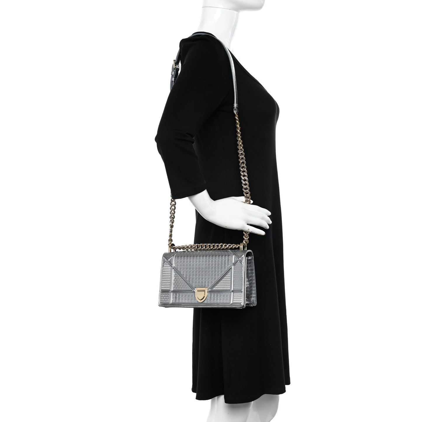 Metallic Patent Micro-Cannage Small Diorama Flap Bag Silver