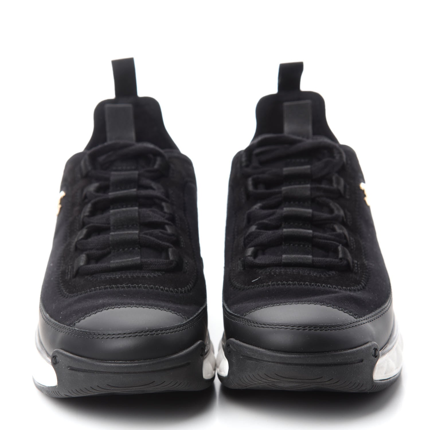 Chanel Fabric Calfskin Suede CC Sneakers 38 Black 2 of 10
