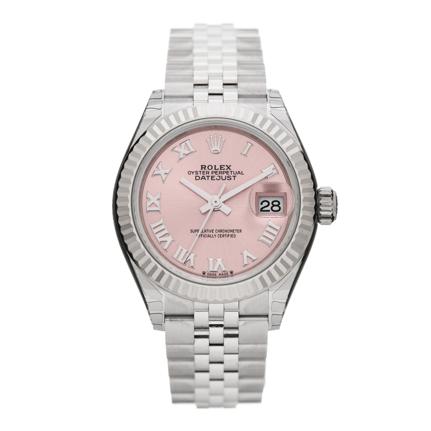 Stainless Steel 18K White Gold 28mm Oyster Perpetual Datejust Watch Pink Roman 279174